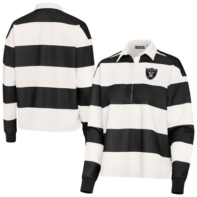 Las Vegas Raiders Antigua Women's Banner Rugby Long Sleeve Polo - Black/Cream