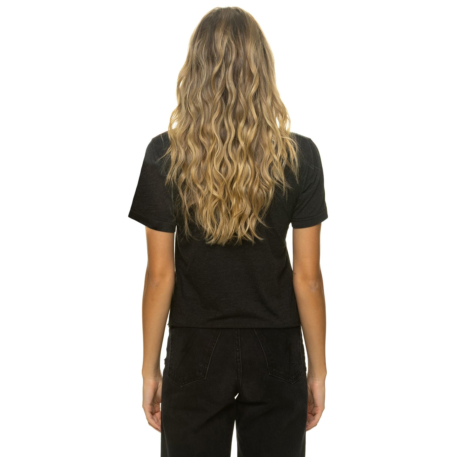 T-shirt Aviator Nation noir pour femme, coupe carrée, style boyfriend, en mélange de trois matières