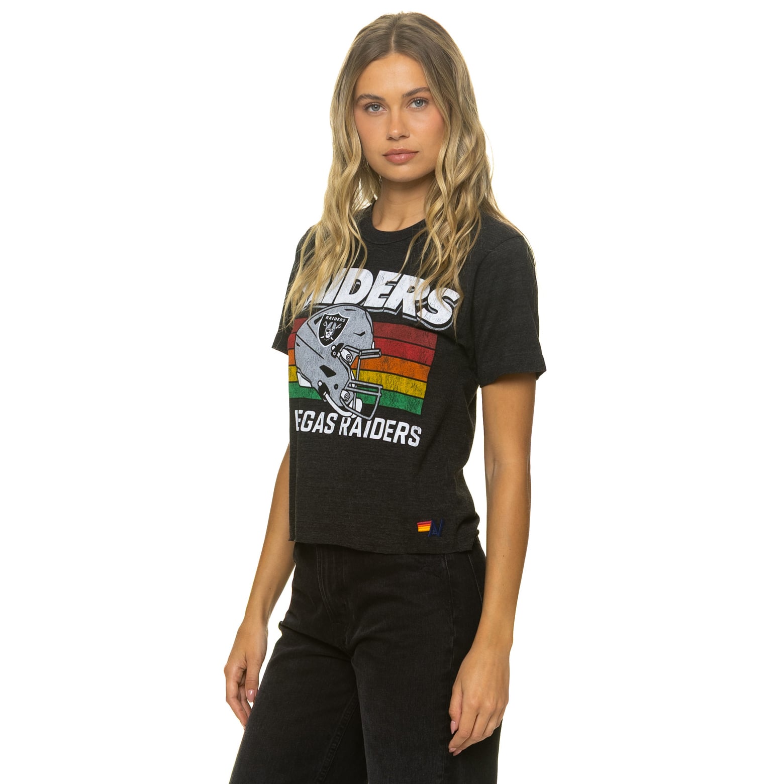 T-shirt Aviator Nation noir pour femme, coupe carrée, style boyfriend, en mélange de trois matières
