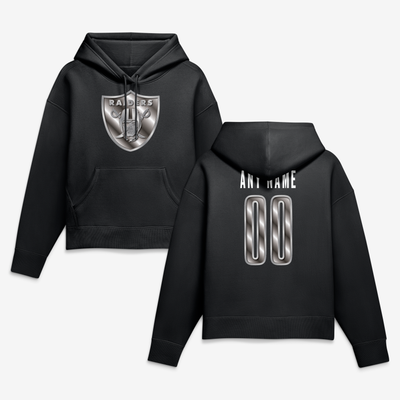 Las Vegas Raiders Women's Metallic Mascot Personalized Name & Number Hoodie - Black