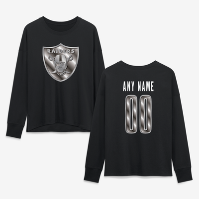 Las Vegas Raiders Women's Metallic Mascot Personalized Name & Number Long Sleeve T-Shirt - Black
