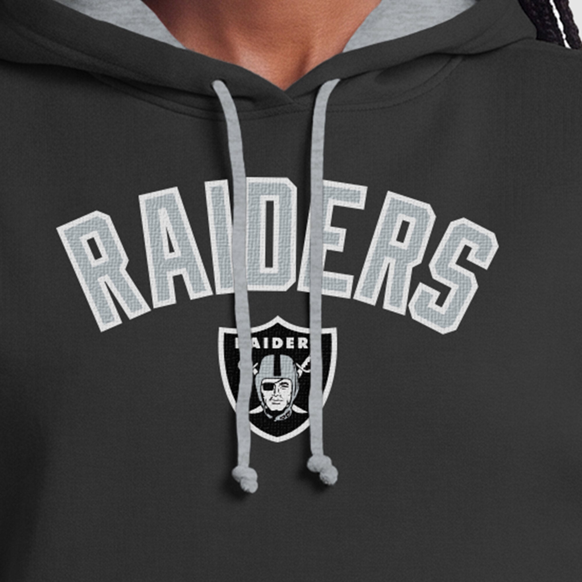 Sweat à capuche Champion noir/argent pour femme, doublure contrastée Las Vegas Raiders