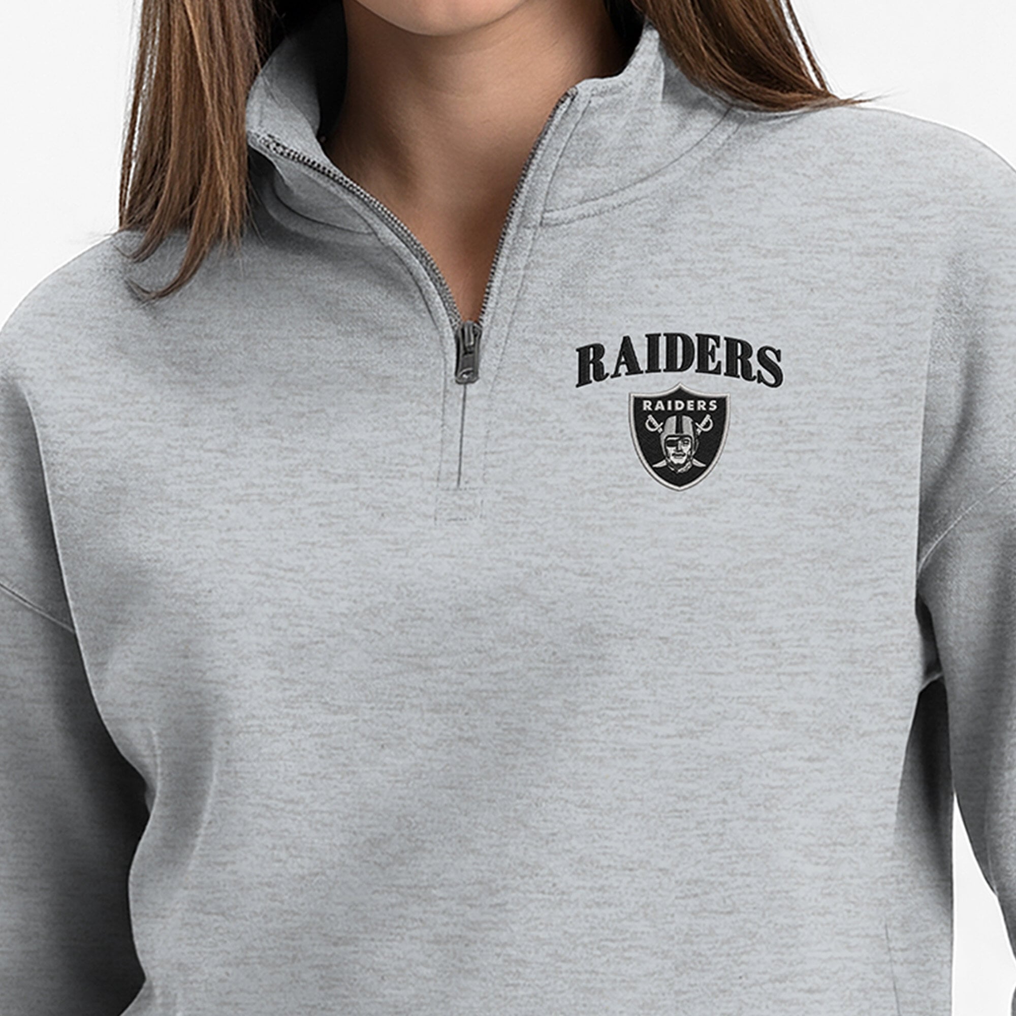 Sweat-shirt à col zippé Champion pour femme, gris chiné, Las Vegas Raiders, Powerblend