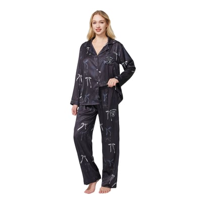  Las Vegas Raiders Concepts Sport Women's Poppy Satin Long Sleeve Top and Pants Sleep Set - Black