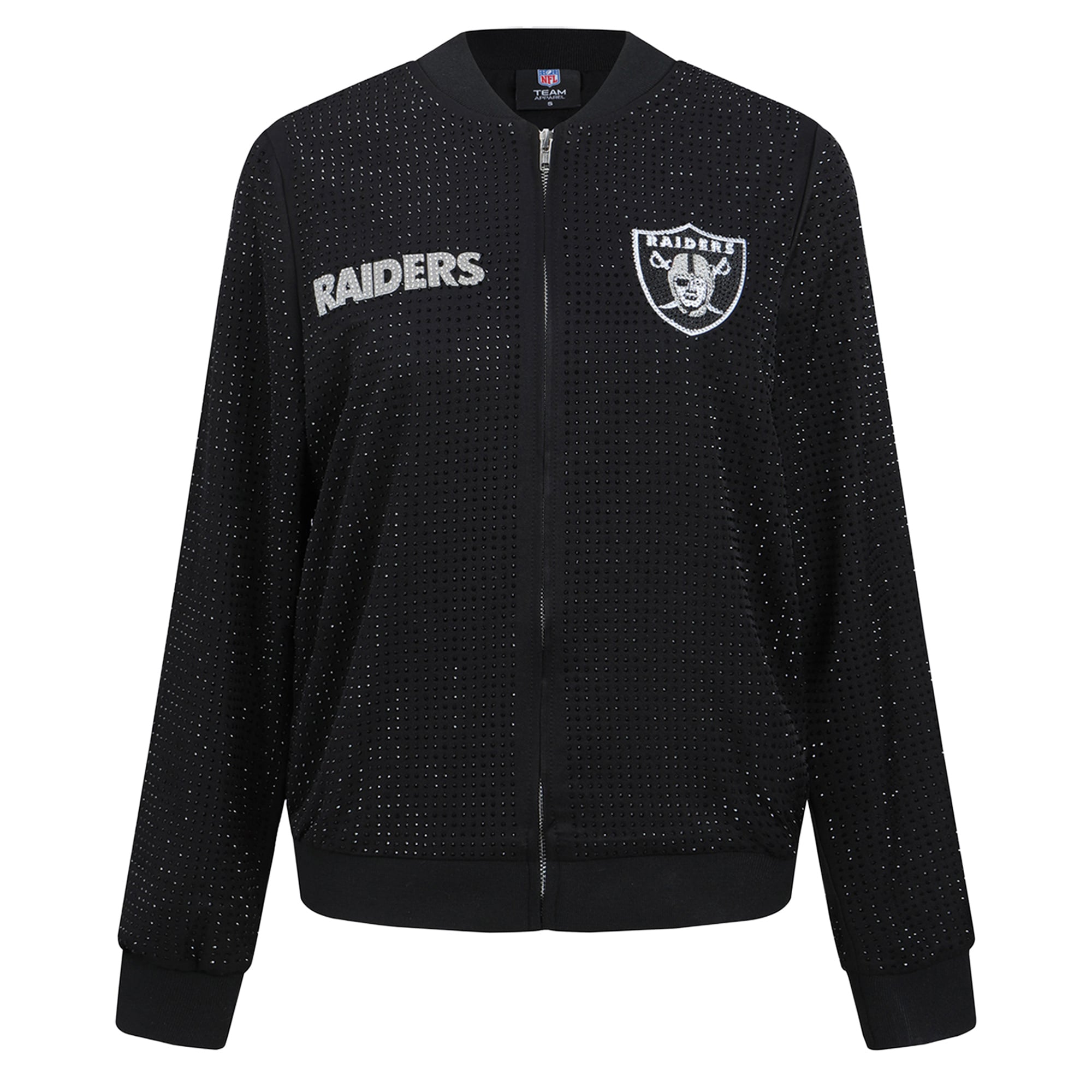 Veste bomber zippée intégrale FABGATING by Cuce noire Las Vegas Raiders Crystal pour femme