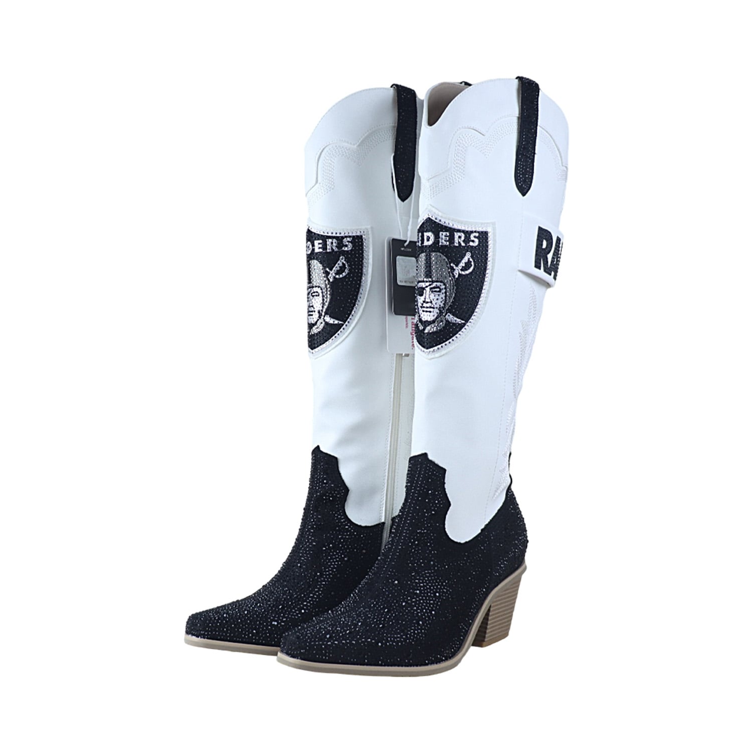 Bottes de cowboy blanches à cristaux FABGATING by Cuce White Las Vegas Raiders pour femmes