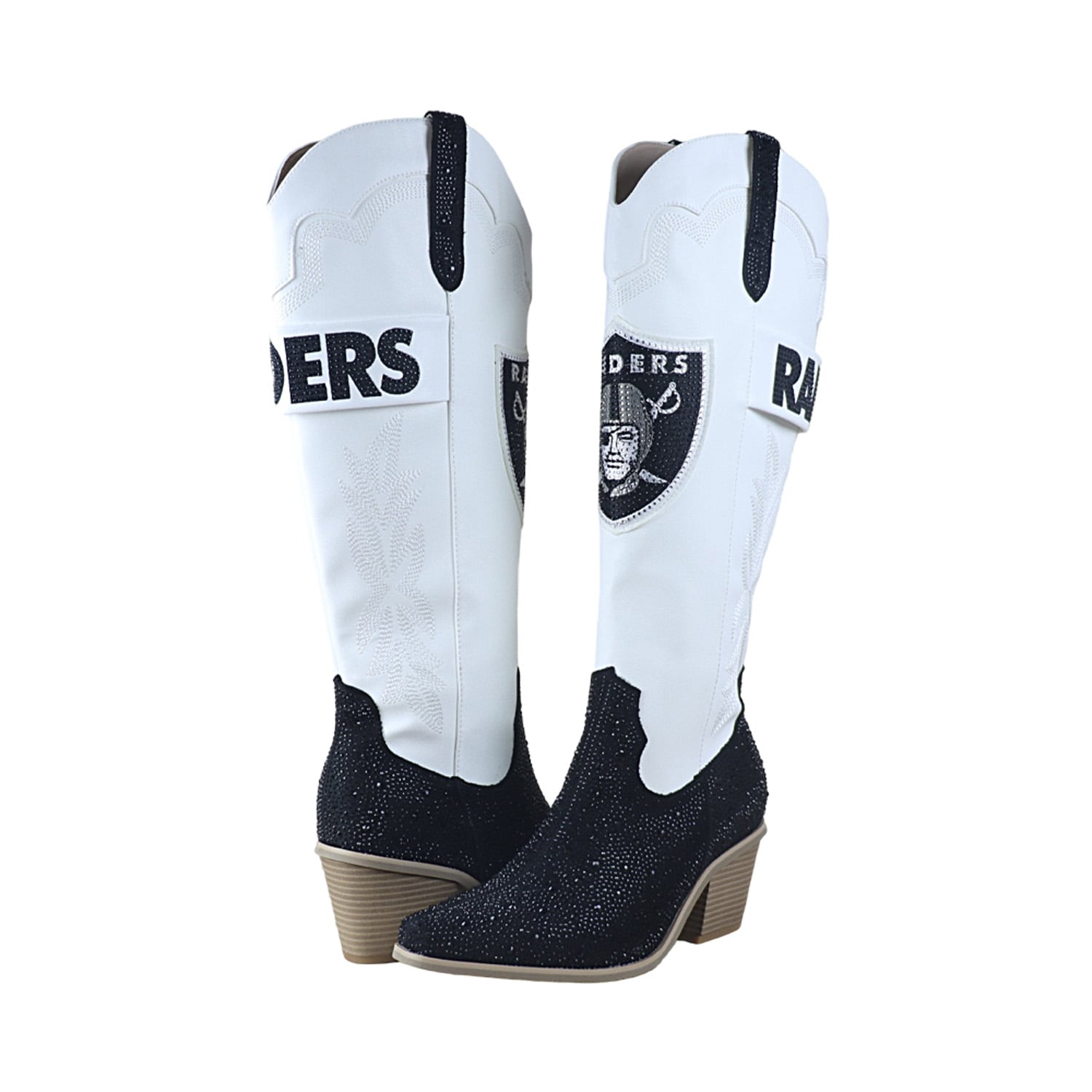 Bottes de cowboy blanches à cristaux FABGATING by Cuce White Las Vegas Raiders pour femmes