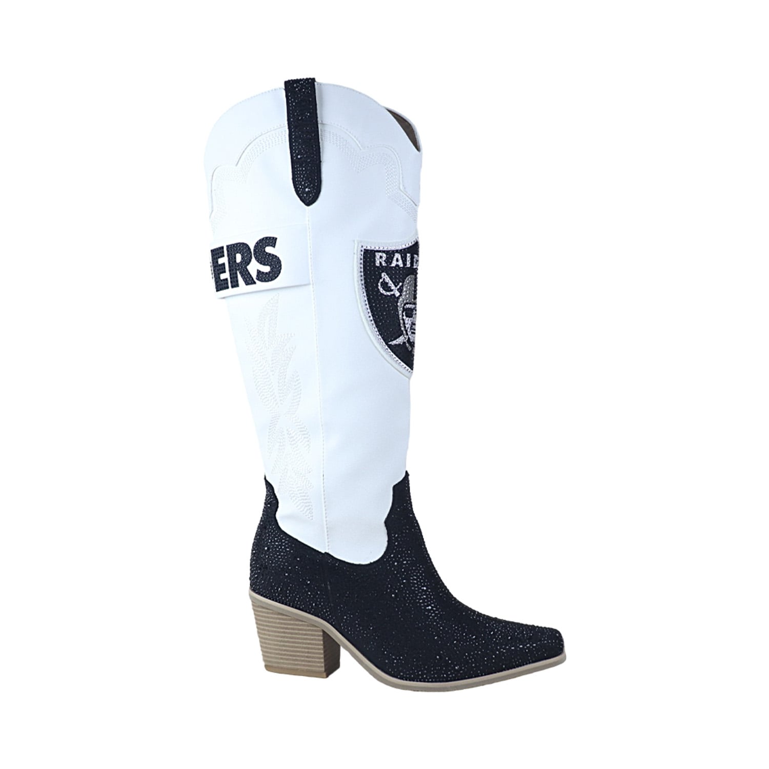 Bottes de cowboy blanches à cristaux FABGATING by Cuce White Las Vegas Raiders pour femmes