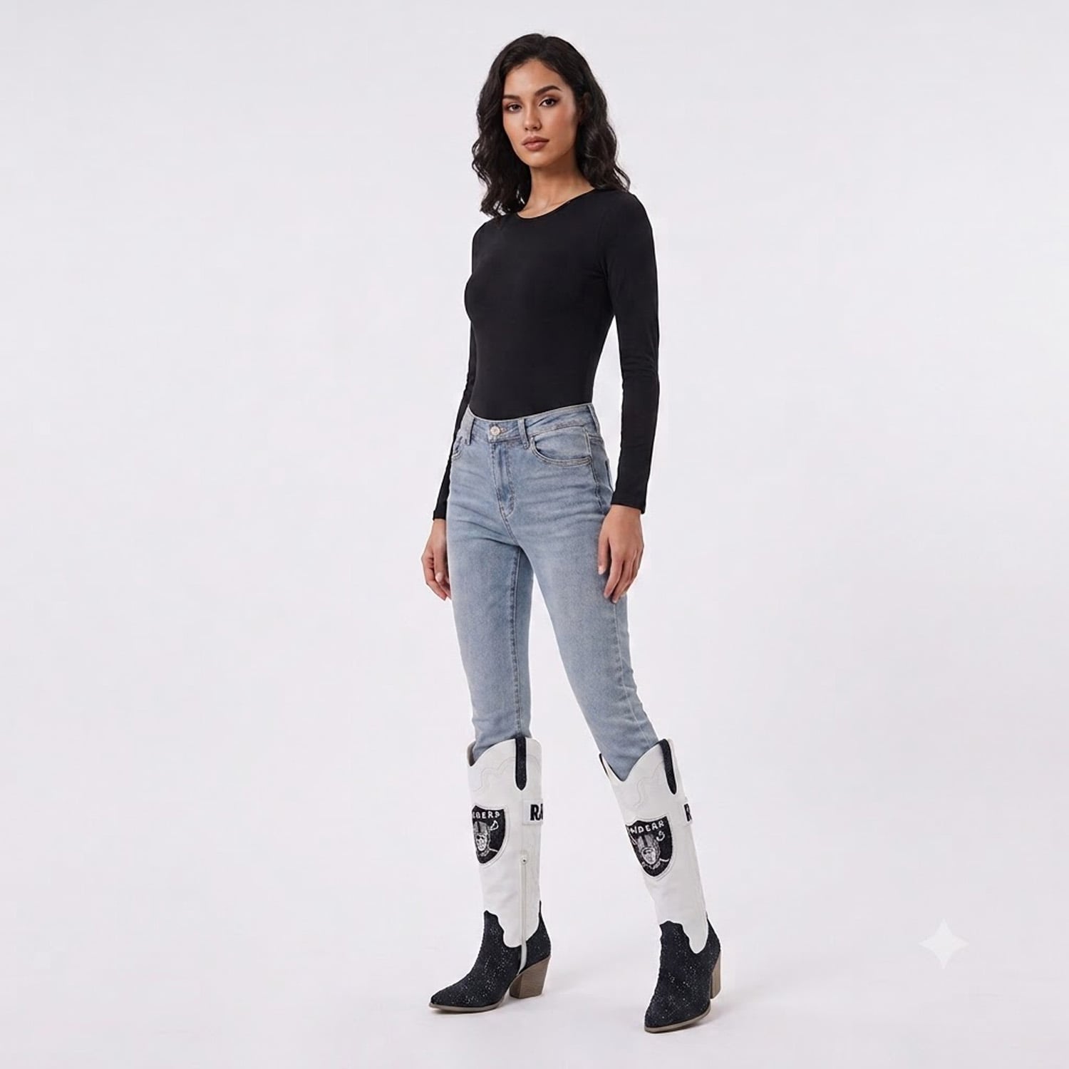 Bottes de cowboy blanches à cristaux FABGATING by Cuce White Las Vegas Raiders pour femmes