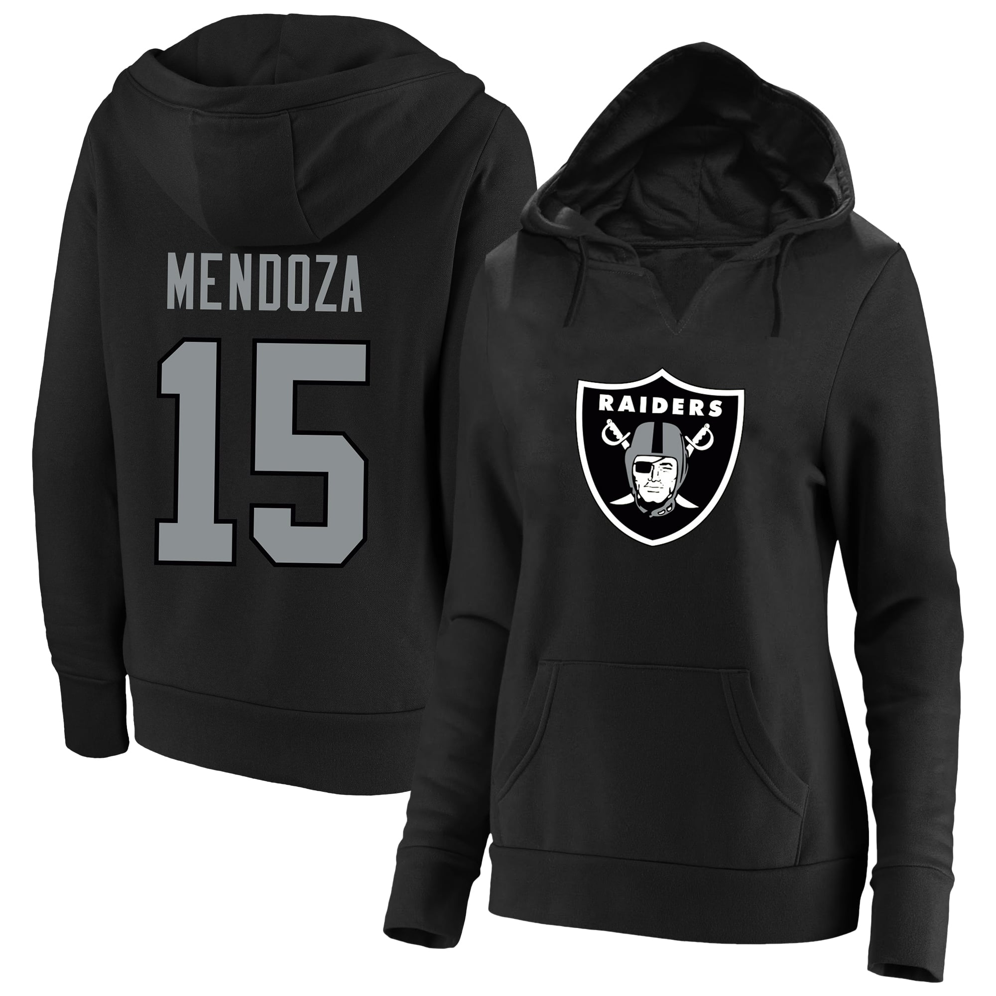 Women's Fanatics Fernando Mendoza Black Las Vegas Raiders Plus Player Name & Number Notch Neck Hoodie