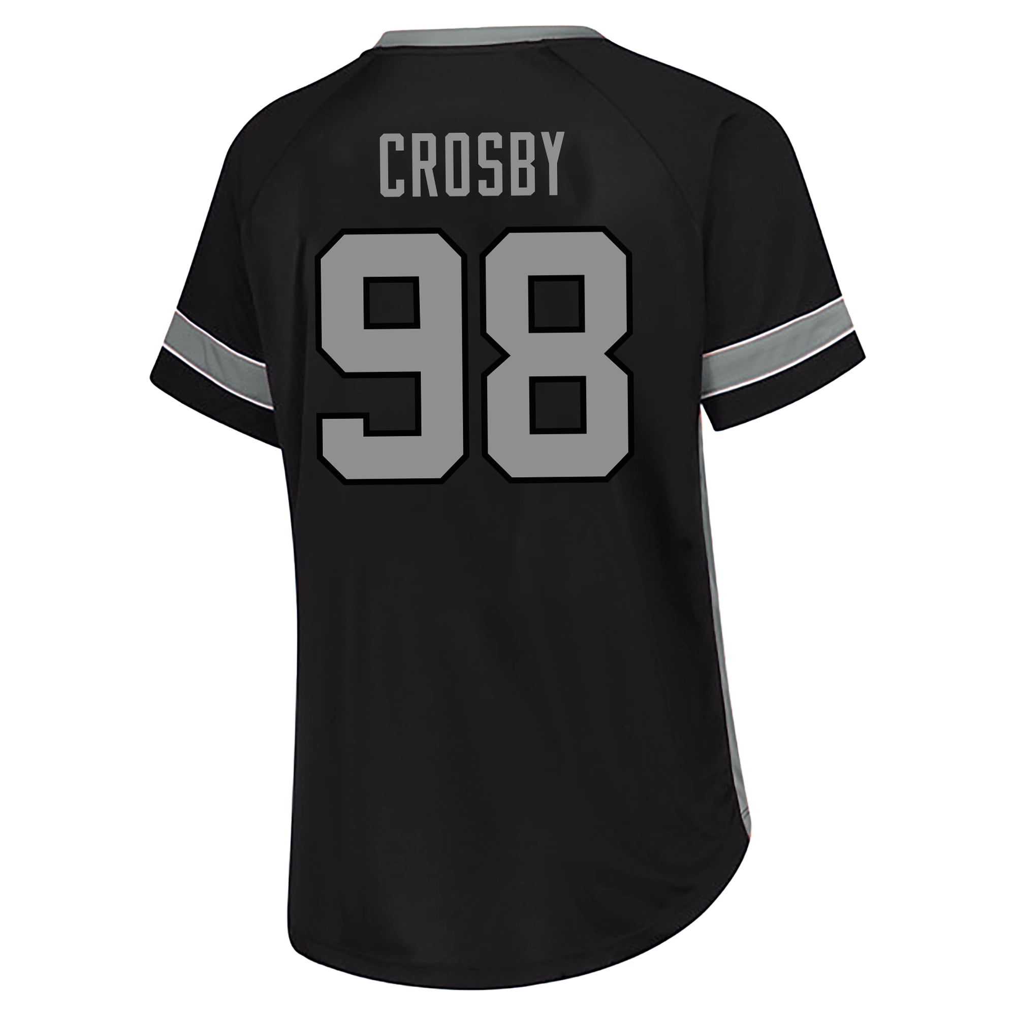 T-shirt Fanatics Maxx Crosby noir pour femme, grandes tailles, Las Vegas Raiders, avec nom et numéro en dentelle strass.