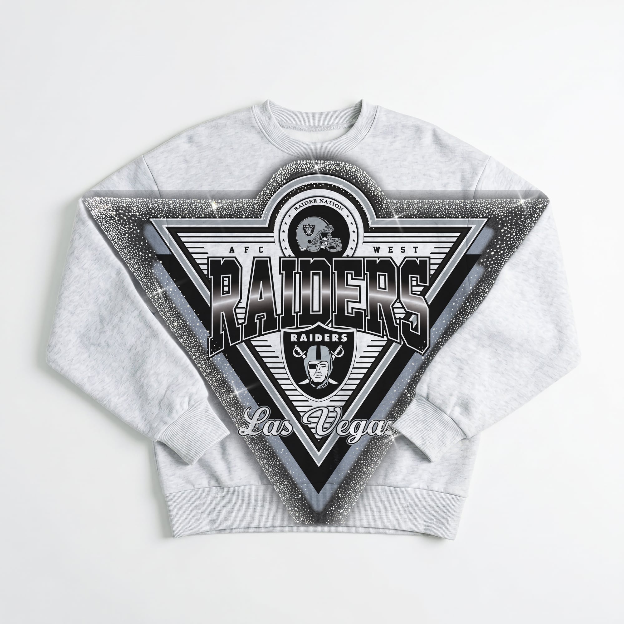 Sweat-shirt oversize en polaire à strass « Chasing Victory » de la collection Gameday Couture pour femmes, couleur cendre, Las Vegas Raiders.