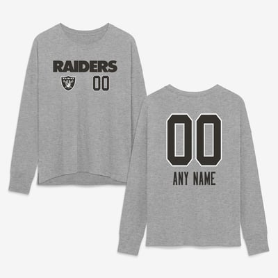 Las Vegas Raiders Women's Touchdown Wordmark Personalized Name & Number Long Sleeve T-Shirt - Gray