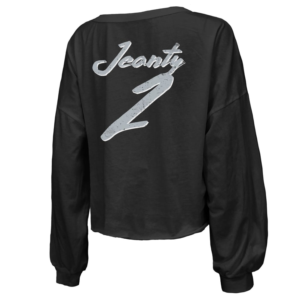 Ashton Jeanty Las Vegas Raiders Majestic Threads Women's Name & Number Off-Shoulder Script Cropped Long Sleeve Relaxed V-Neck T-Shirt - Black