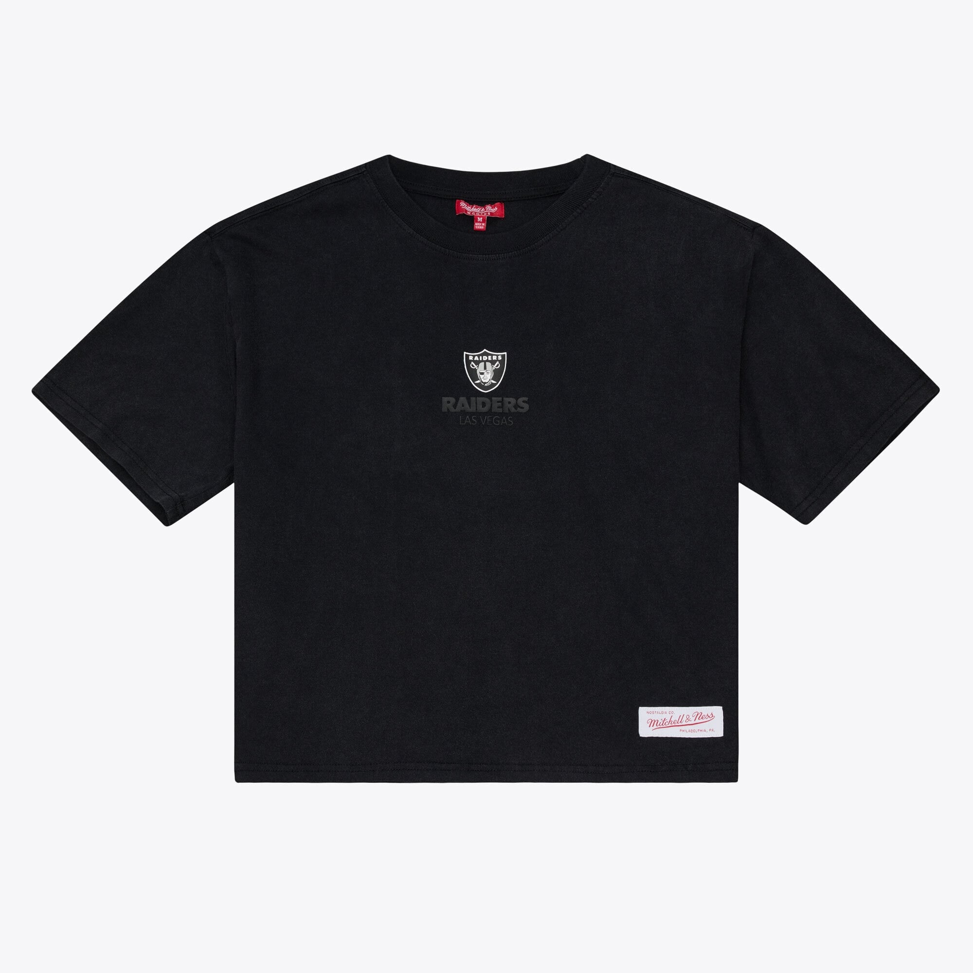 Women's Mitchell & Ness Las Vegas Raiders Core Essentials Micro Logo Boxy Crop T-Shirt