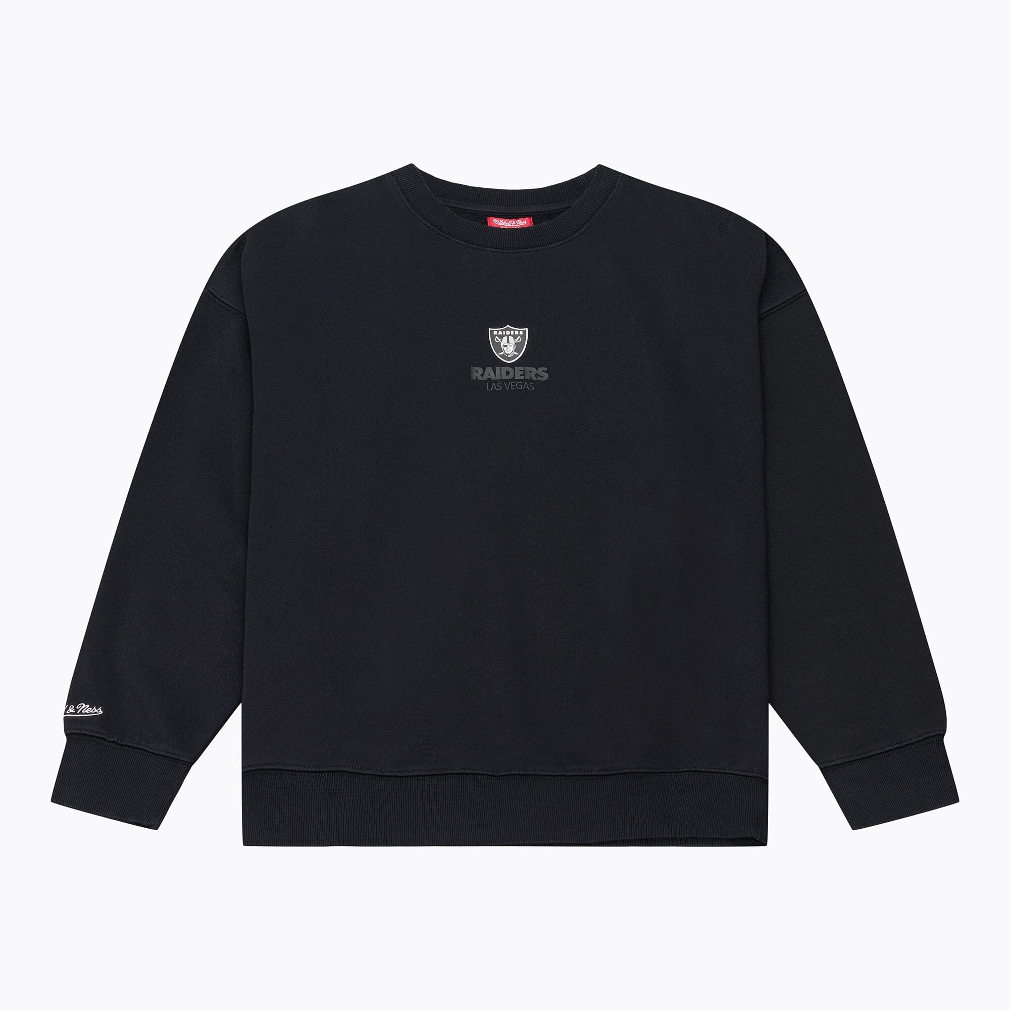 Sweat-shirt polaire à micro-logo noir Mitchell & Ness pour femme, modèle Core Essentials de la collection Las Vegas Raiders.