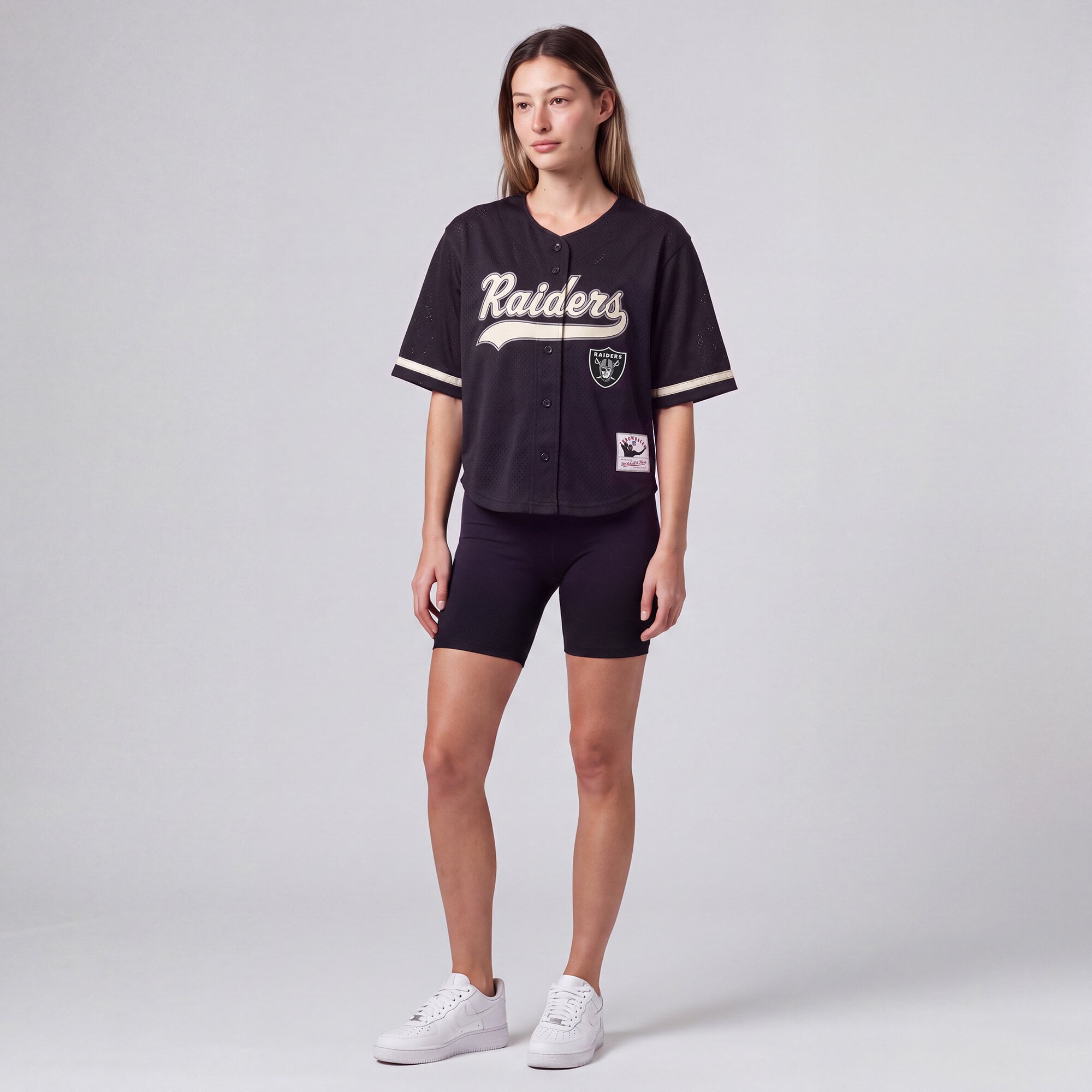 Women's Mitchell & Ness Black Las Vegas Raiders Retro Roots Baseball Jersey