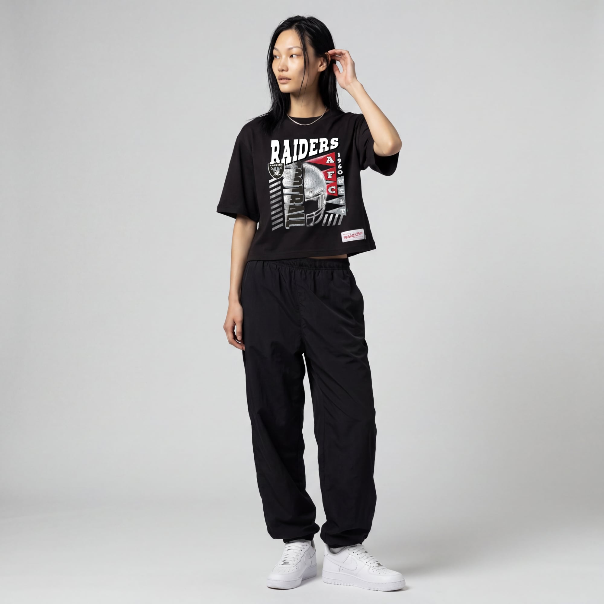 Women's Mitchell & Ness  Black Las Vegas Raiders Street Graphic Boxy Cropped T-Shirt