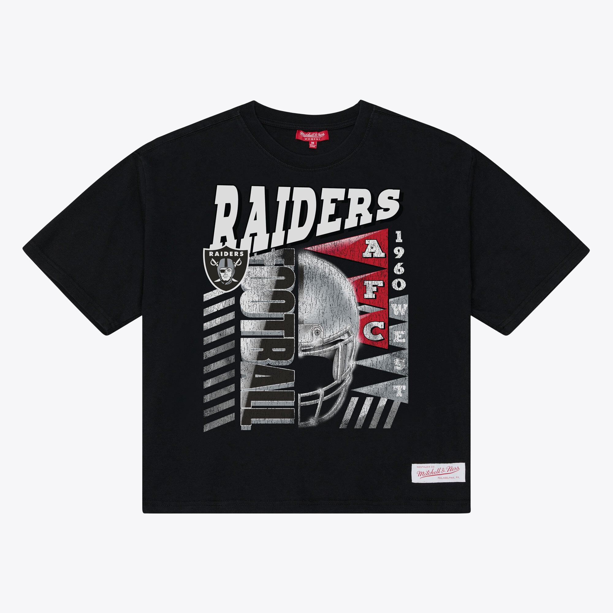T-shirt court et carré à motif graphique urbain Mitchell & Ness noir pour femme, Las Vegas Raiders