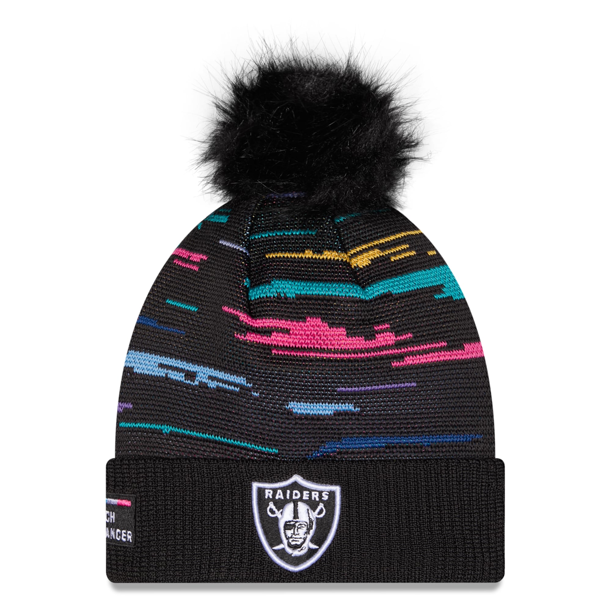 Women's New Era Black Las Vegas Raiders 2026 NFL Crucial Catch Cuffed Knit Hat with Pom