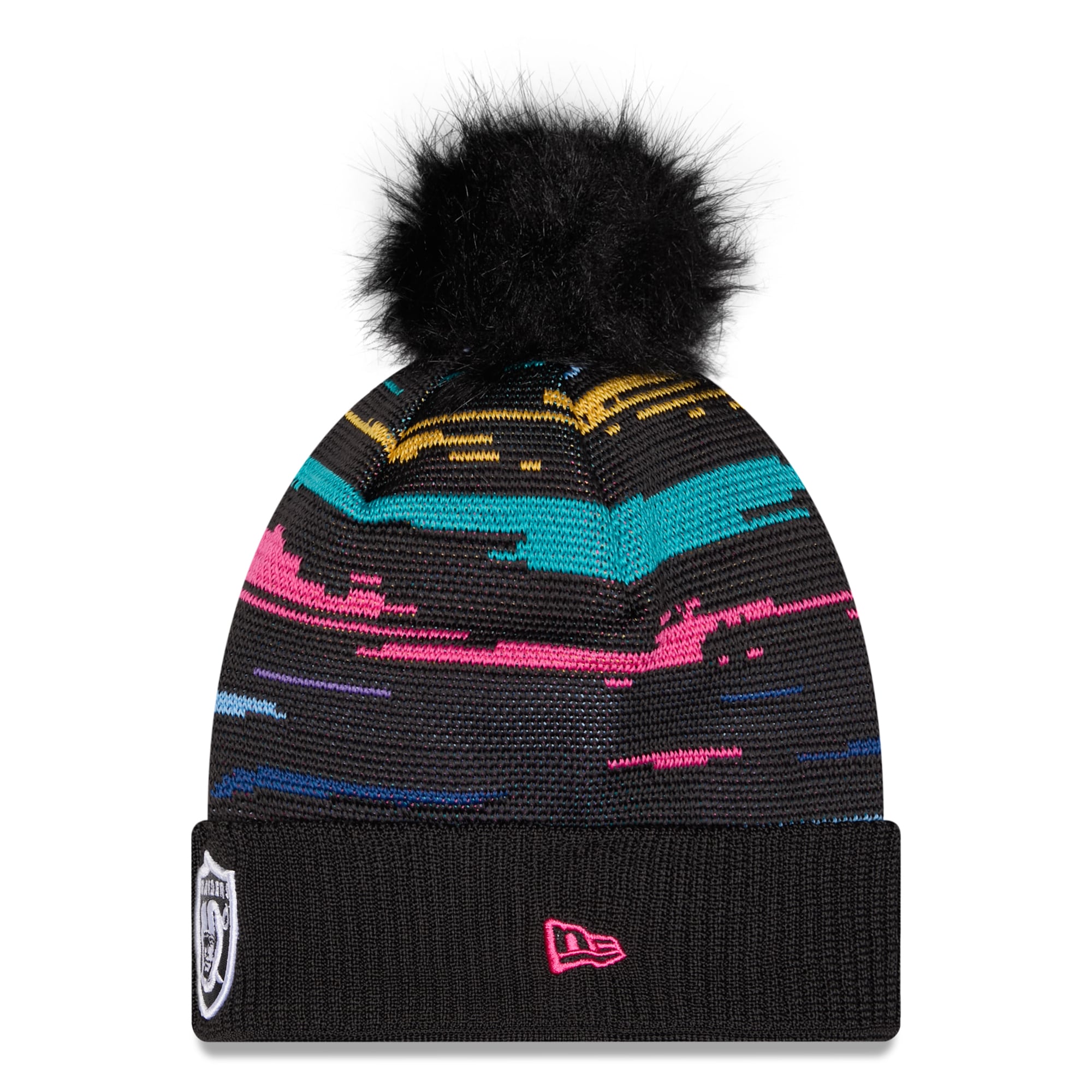 Women's New Era Black Las Vegas Raiders 2026 NFL Crucial Catch Cuffed Knit Hat with Pom