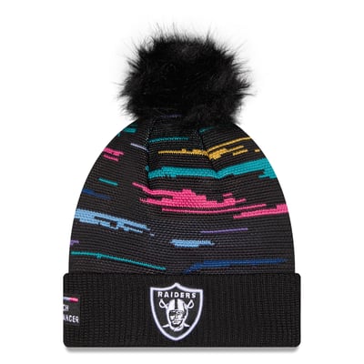 Las Vegas Raiders New Era Women's 2026 NFL Crucial Catch Cuffed Knit Hat with Pom - Black