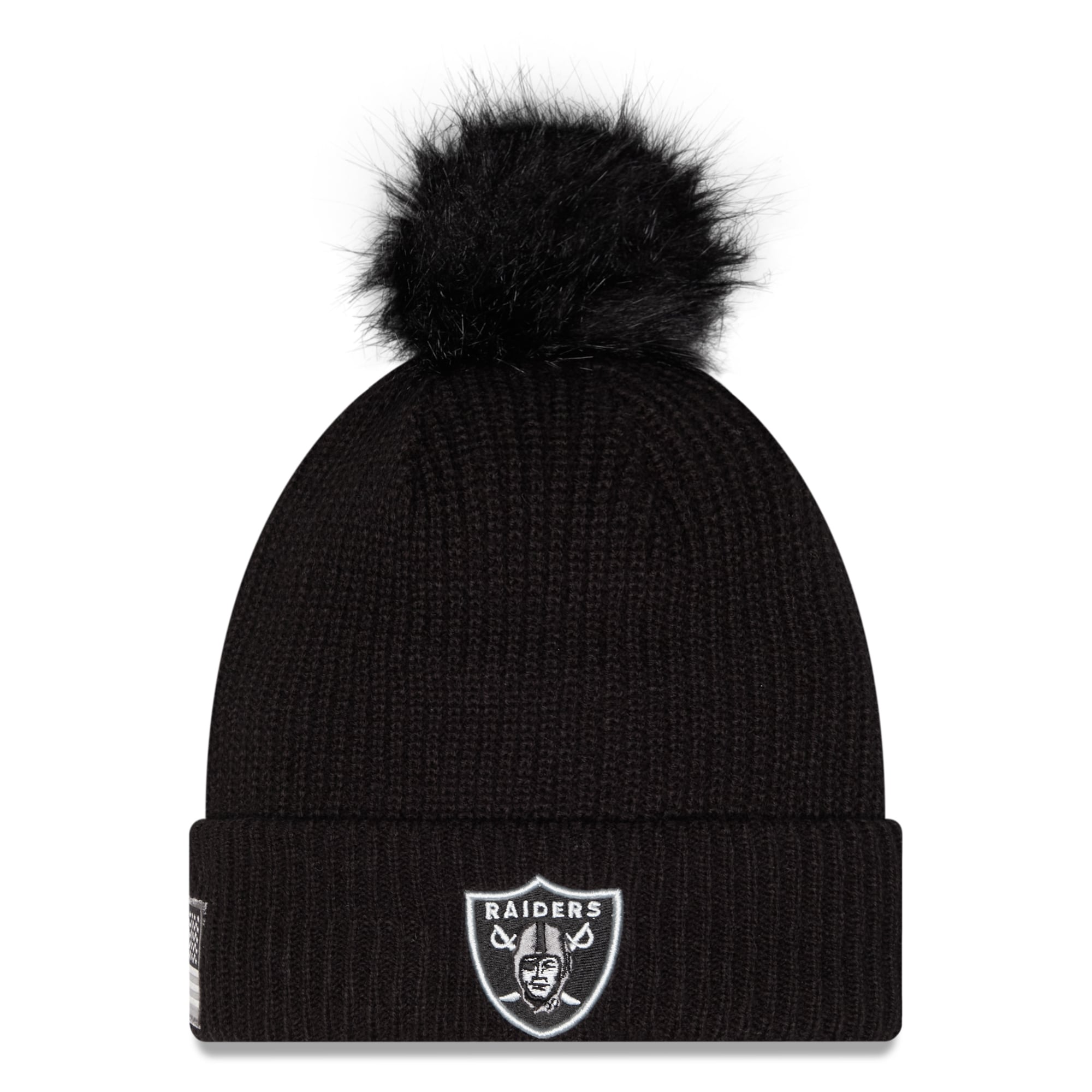 Bonnet à revers New Era noir pour femme, Las Vegas Raiders 2026 Salute To Service, avec pompon