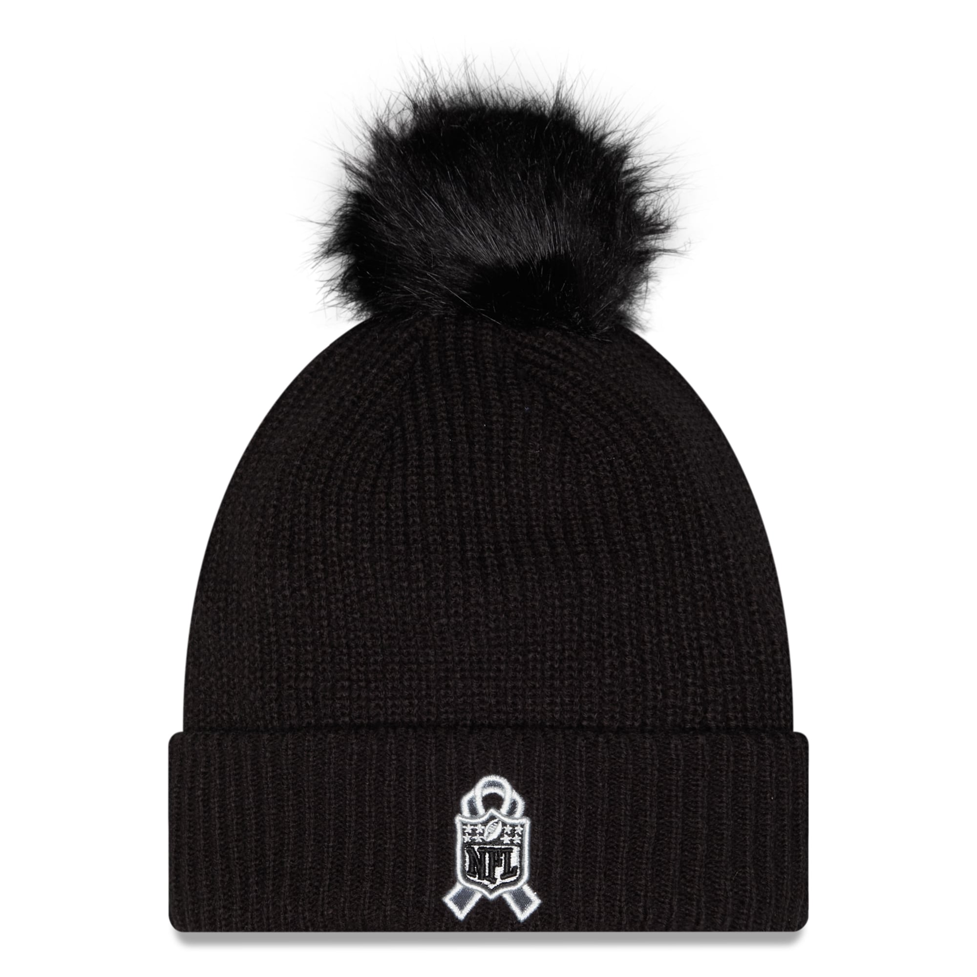 Bonnet à revers New Era noir pour femme, Las Vegas Raiders 2026 Salute To Service, avec pompon