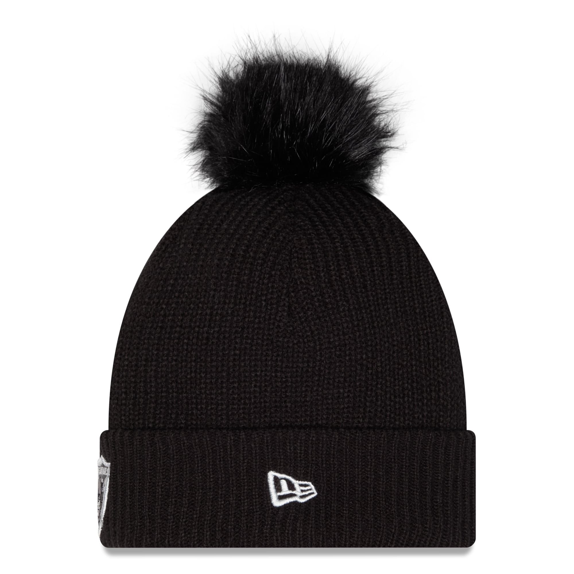 Bonnet à revers New Era noir pour femme, Las Vegas Raiders 2026 Salute To Service, avec pompon