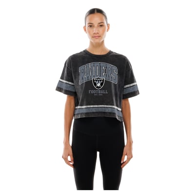 Las Vegas Raiders New Era Women's Lifestyle Mineral Wash Boxy Cropped T-Shirt - Black