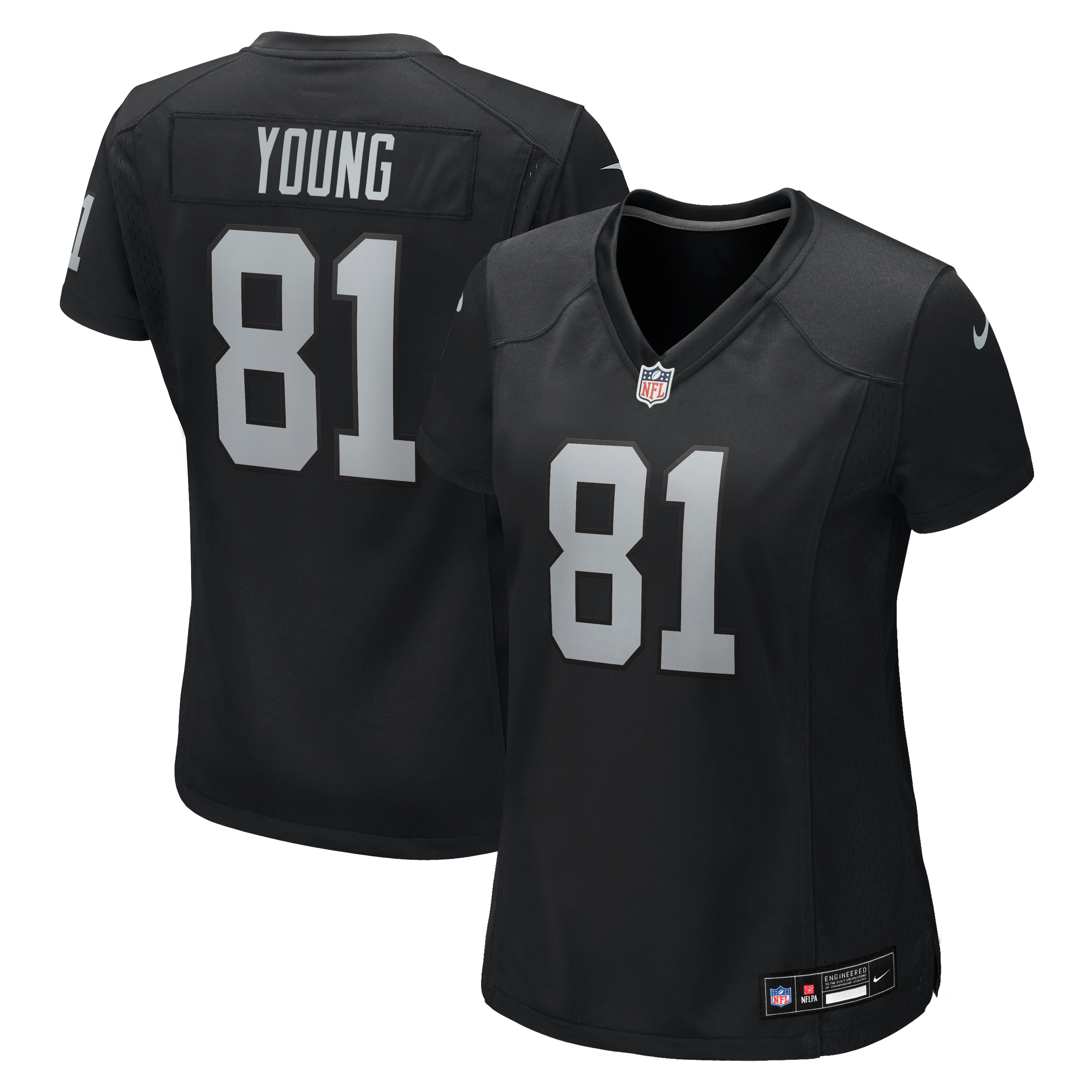 Maillot de match Nike Dareke Young noir pour femme, équipe des Raiders Las Vegas
