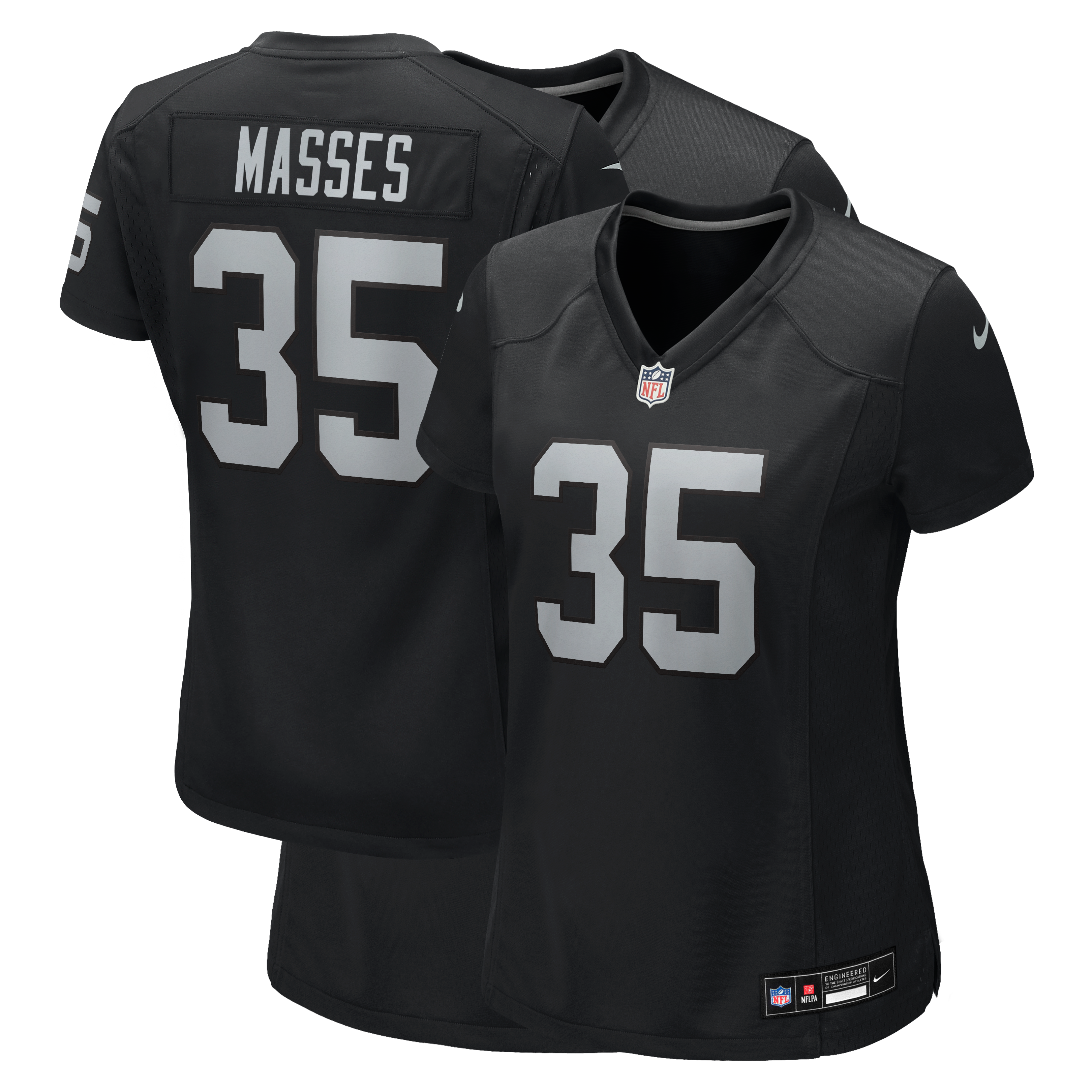 Maillot de match Nike Hezekiah Masses noir pour femme, équipe des Raiders Las Vegas