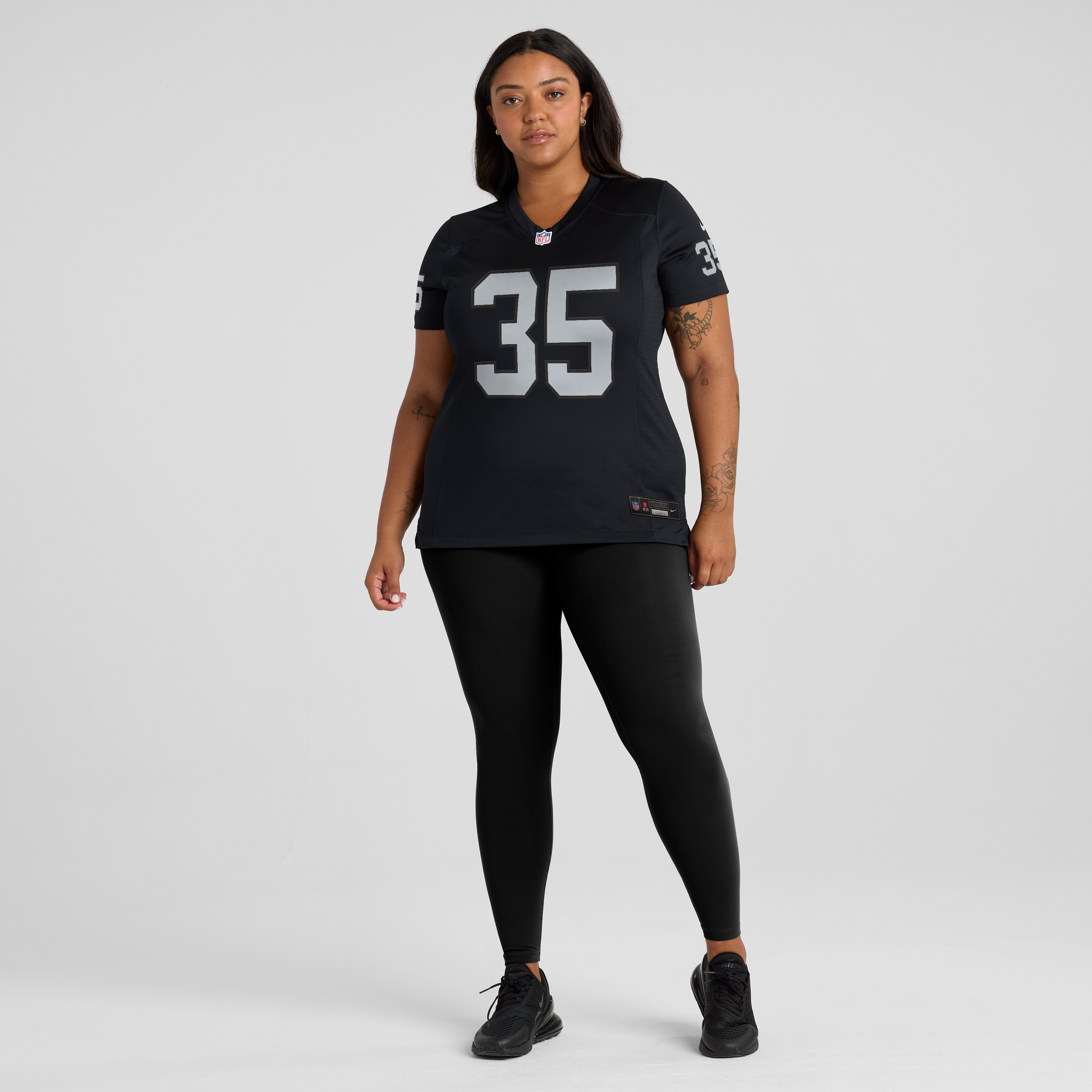 Maillot de match Nike Hezekiah Masses noir pour femme, équipe des Raiders Las Vegas