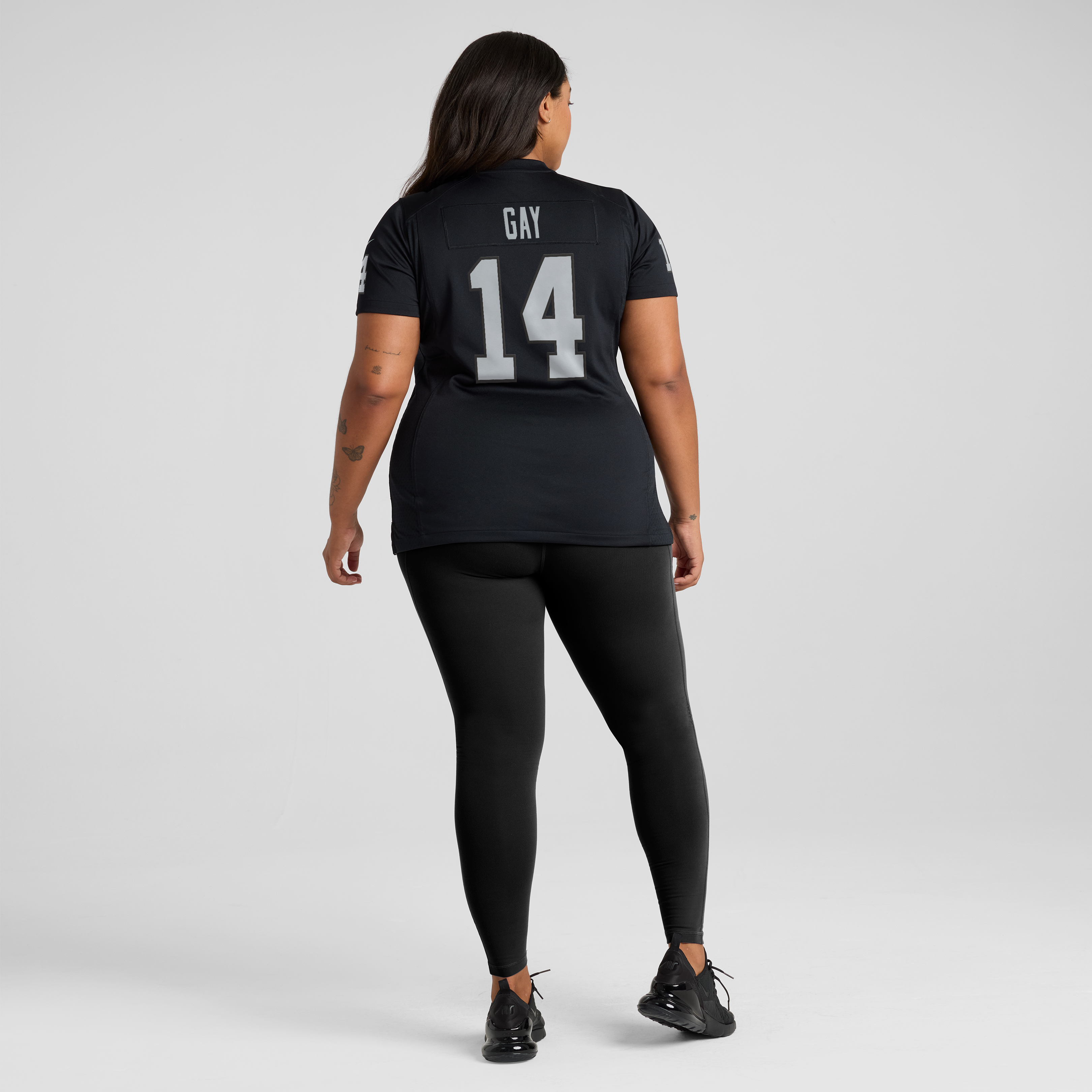 Maillot de match Nike Matt Gay noir pour femme, équipe des Raiders Las Vegas
