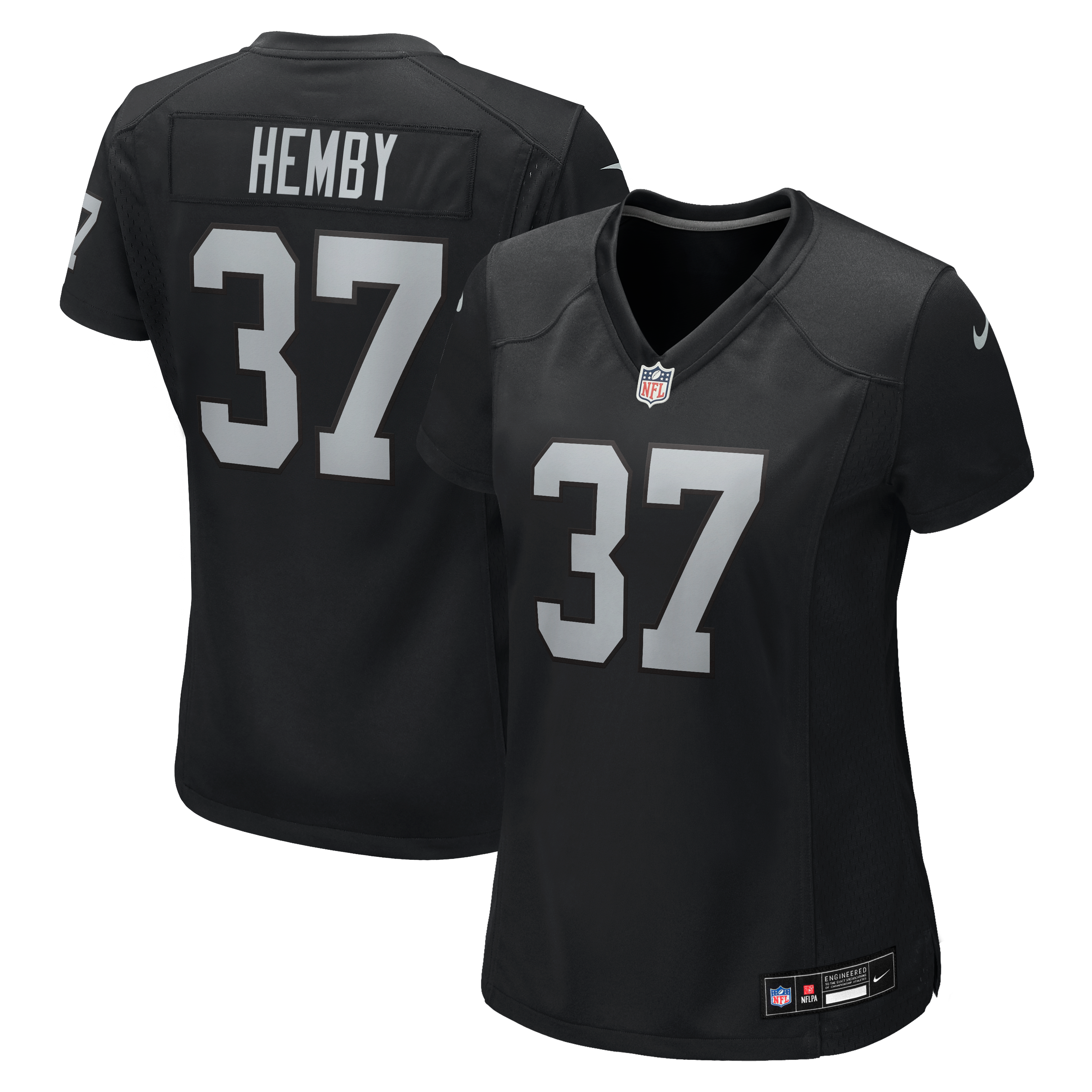Maillot de match Nike Roman Hemby noir pour femme, équipe des Raiders Las Vegas