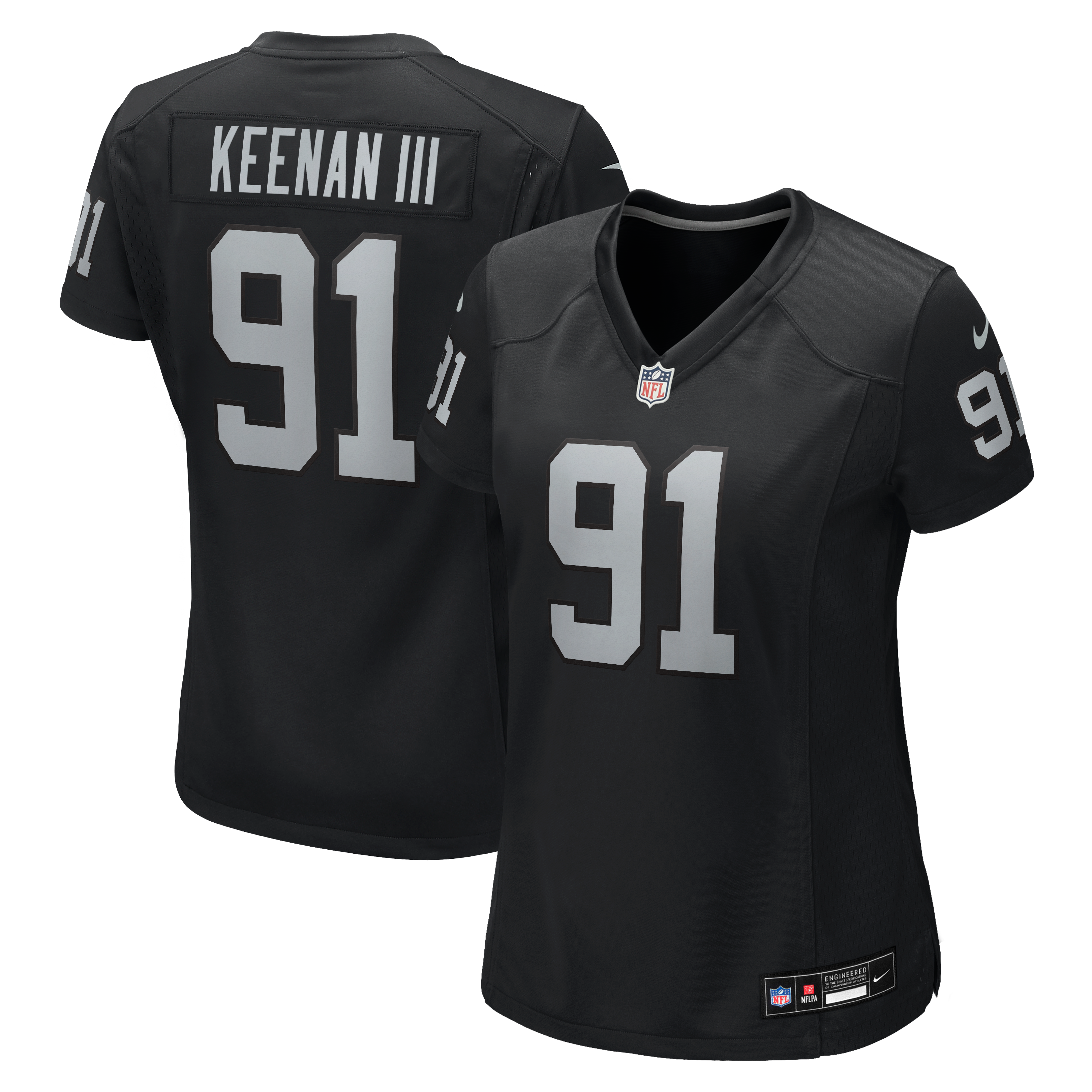 Maillot de match Nike Tim Keenan III noir pour femme, Las Vegas Raiders