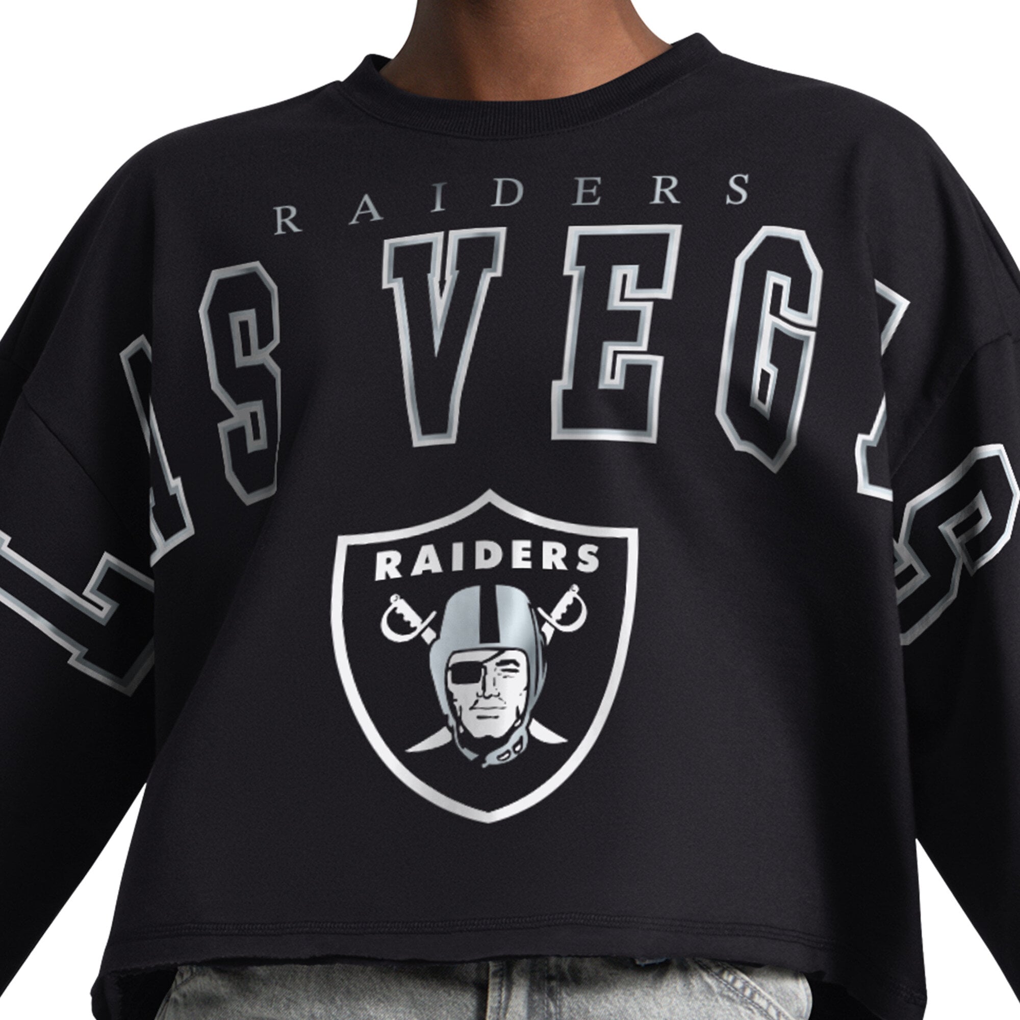 Sweat-shirt court Starter noir pour femme, modèle Las Vegas Raiders Bleachers