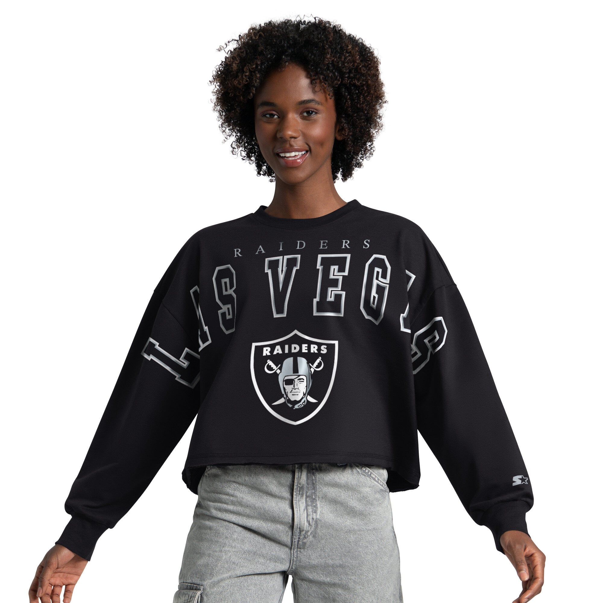 Sweat-shirt court Starter noir pour femme, modèle Las Vegas Raiders Bleachers