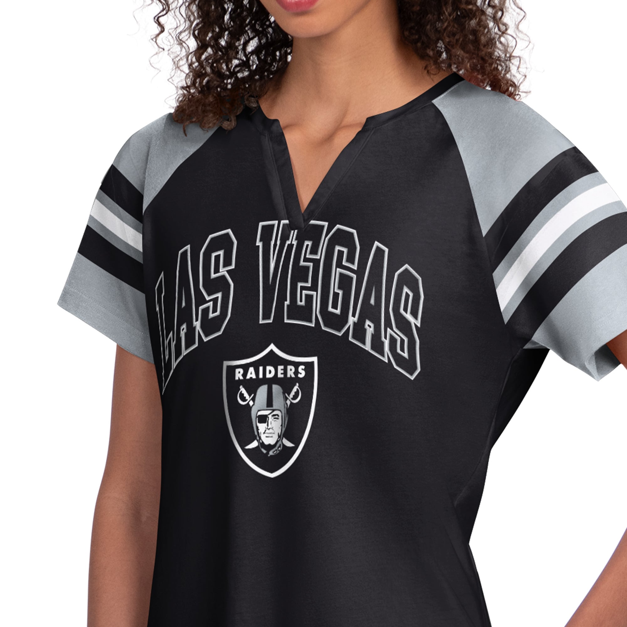 T-shirt raglan à col cranté Starter noir pour femme, Las Vegas Raiders Game On