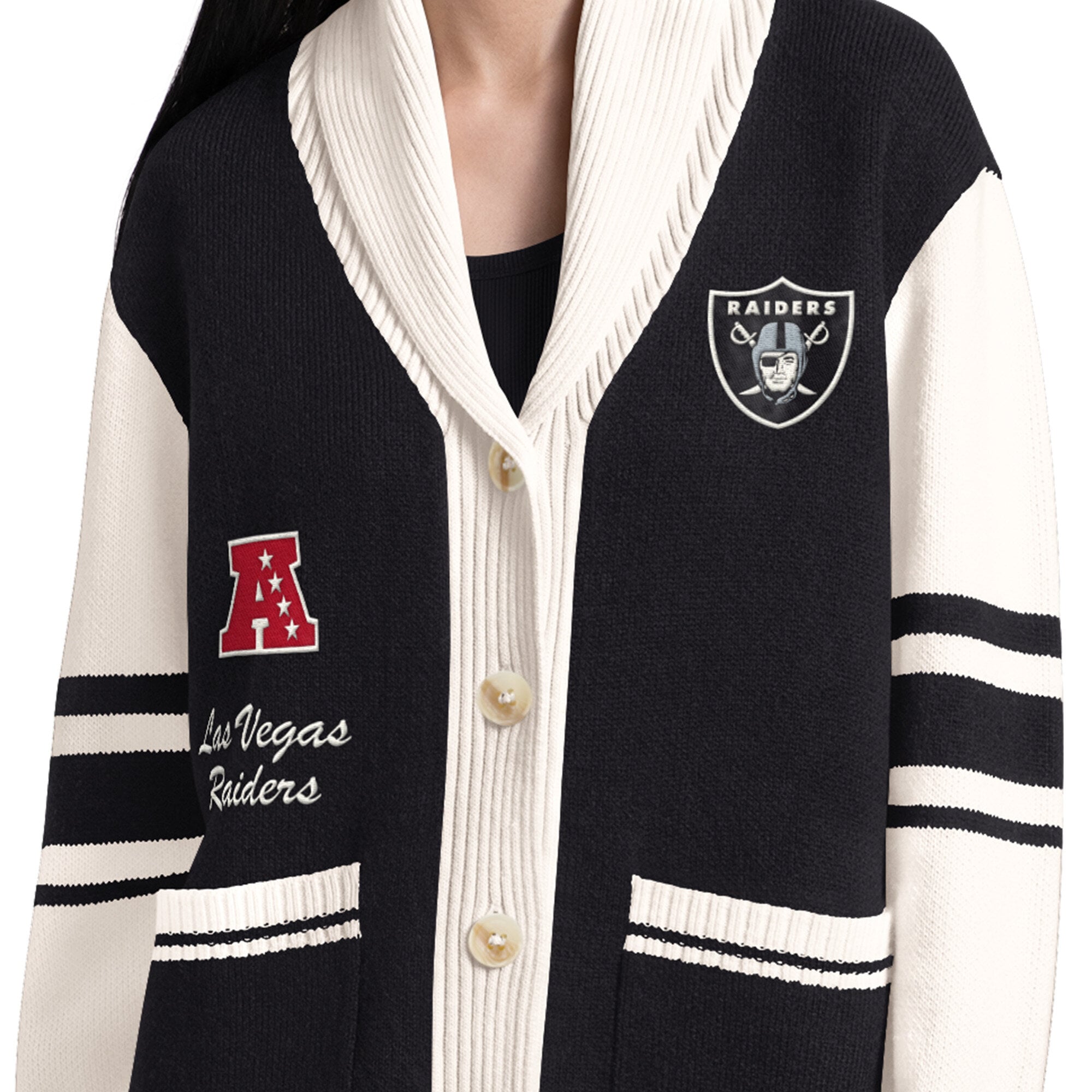 Gilet boutonné à col châle Starter noir pour femme, motif Strike Zone des Raiders de Las Vegas