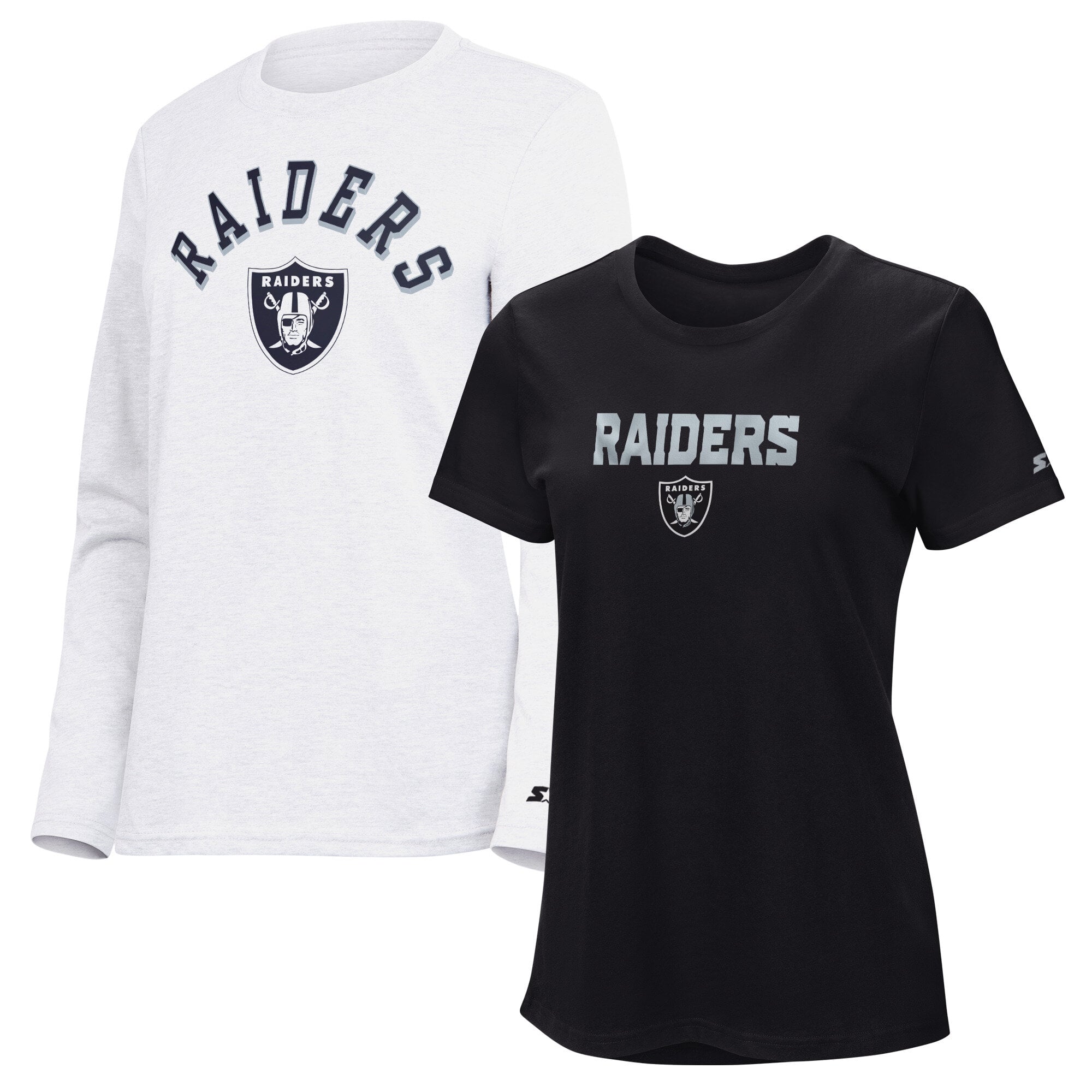 Pack de t-shirts à manches courtes et longues Starter pour femmes, noir/gris chiné, Las Vegas Raiders