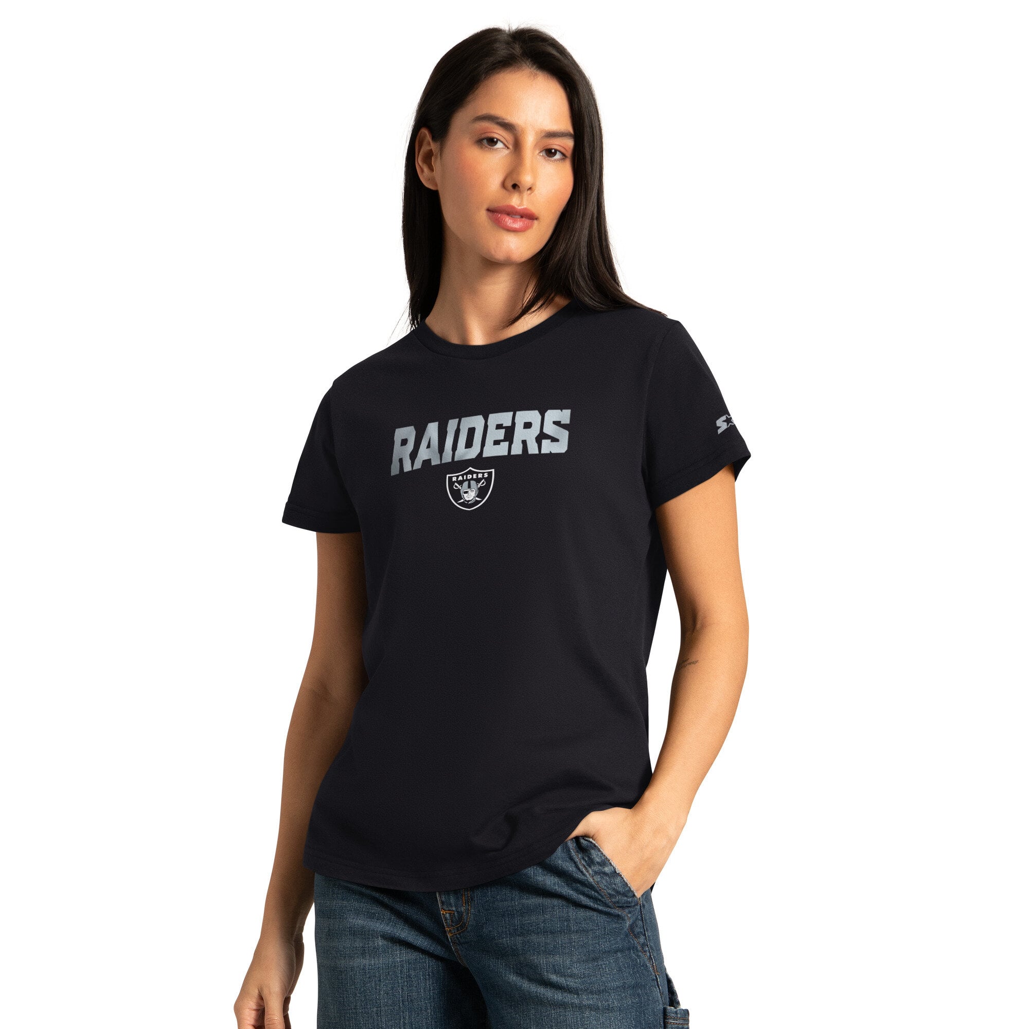 Pack de t-shirts à manches courtes et longues Starter pour femmes, noir/gris chiné, Las Vegas Raiders