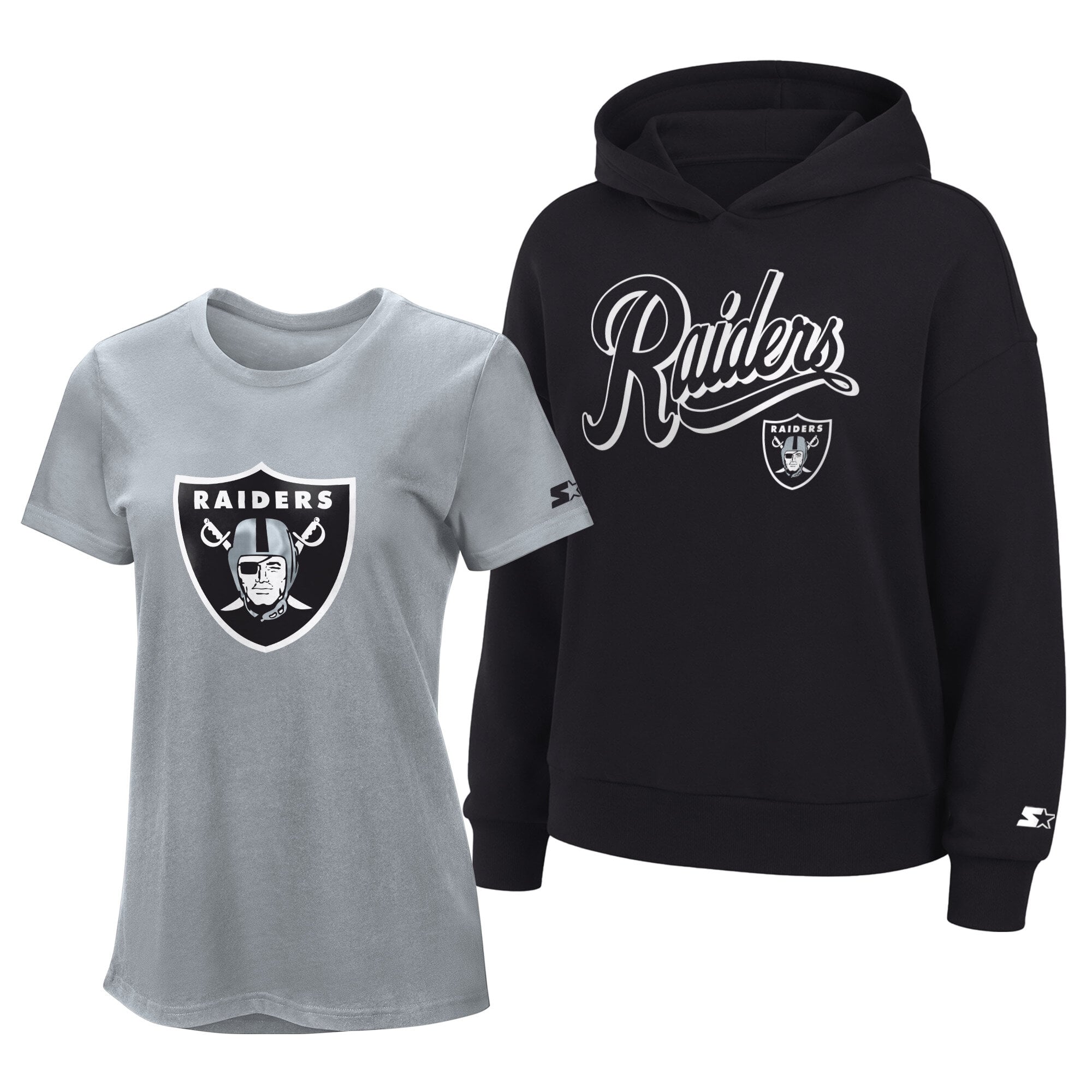 Ensemble sweat à capuche et t-shirt Starter argent/noir pour femme, Las Vegas Raiders