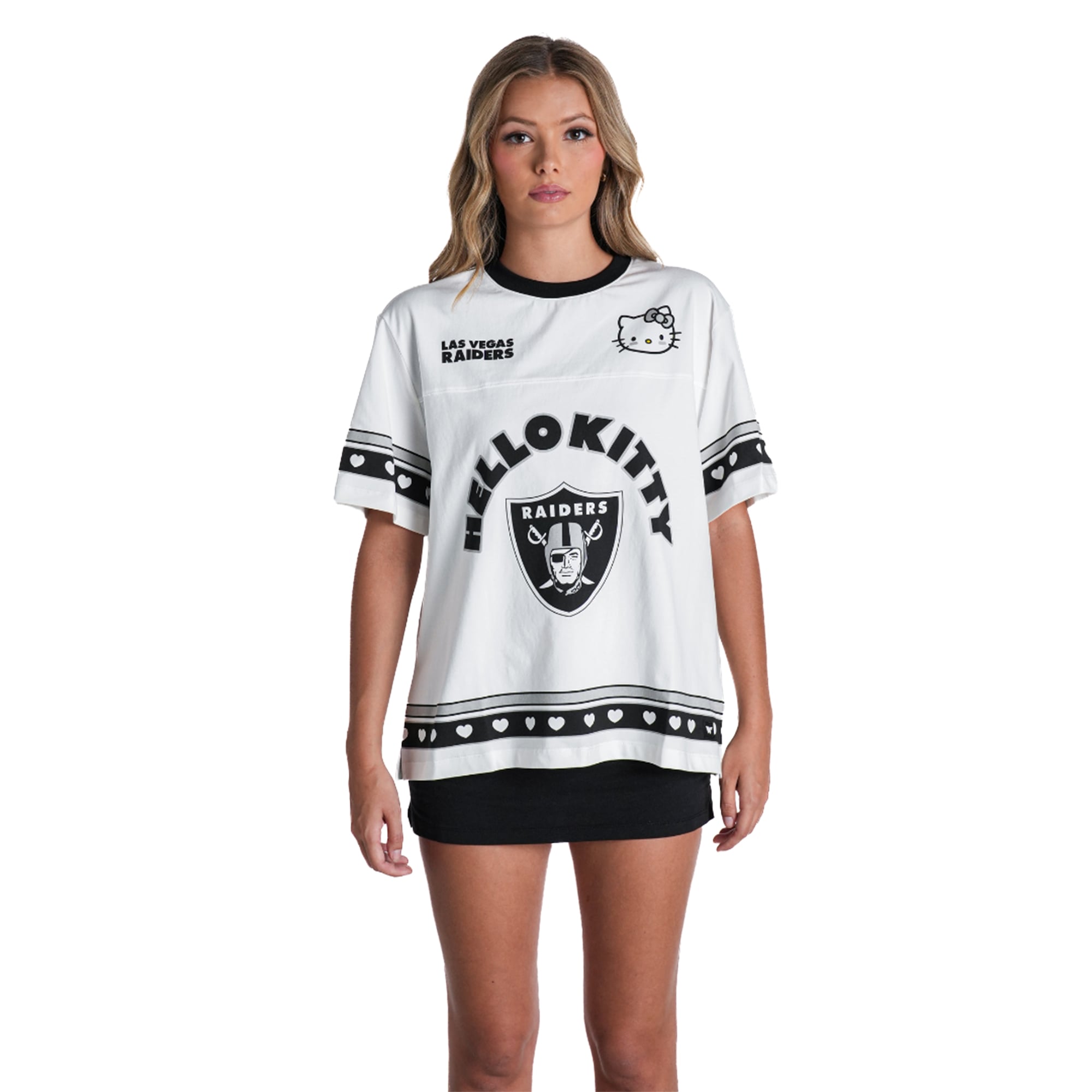 T-shirt oversize pour femme The Wild Collective x Hello Kitty Cream Las Vegas Raiders