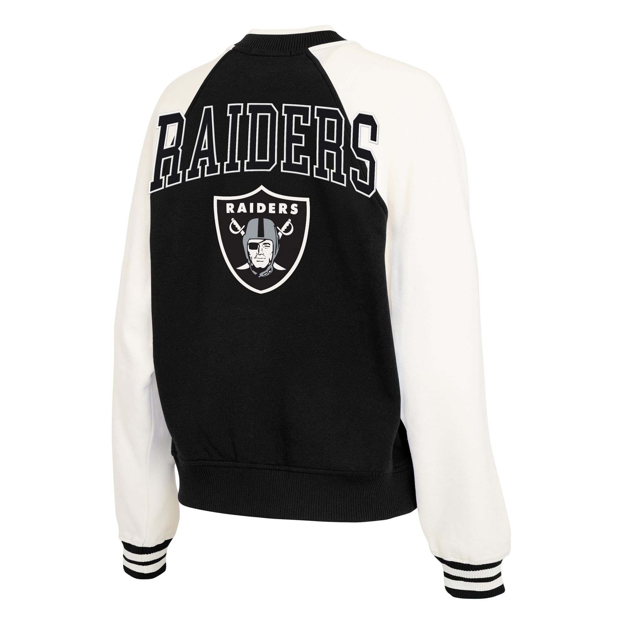 Women's WEAR by Erin Andrews Black Las Vegas Raiders Full-Zip Fleece Varsity Jacket