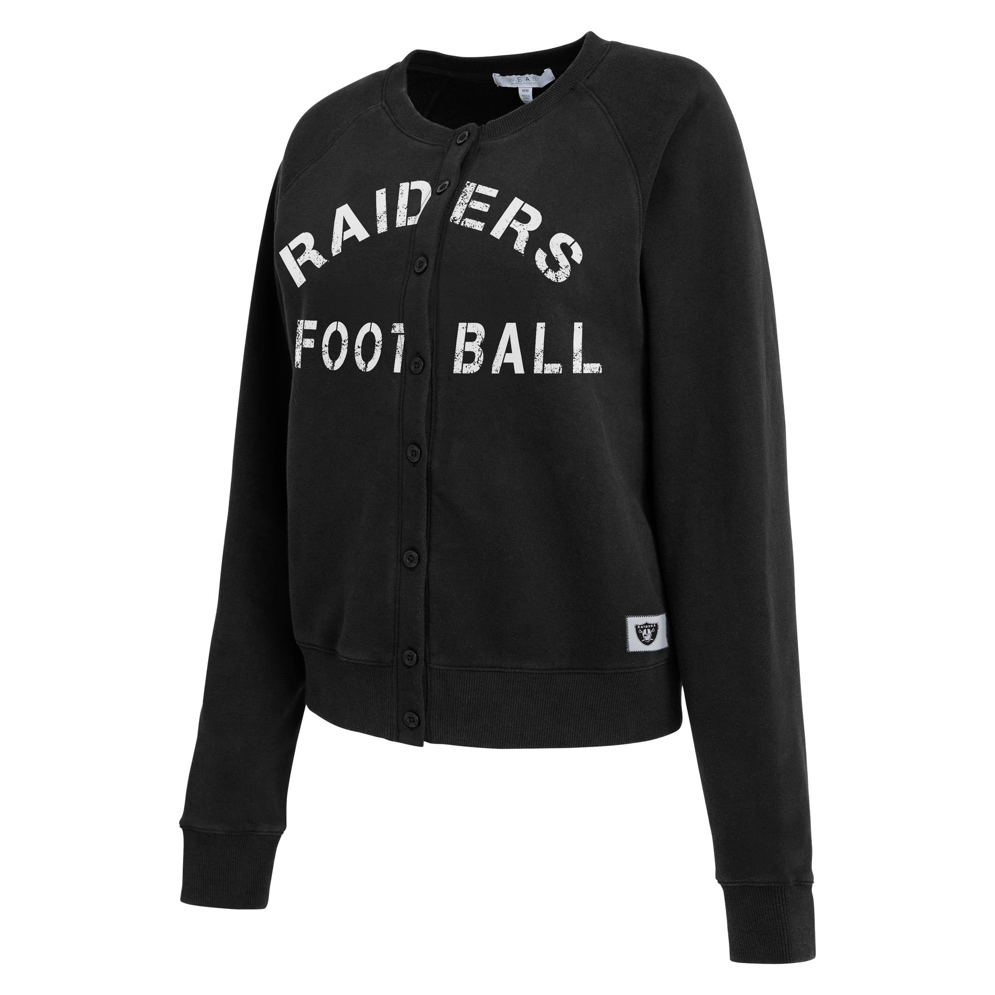 Women's WEAR by Erin Andrews  Black Las Vegas Raiders Heathered Crew Cardigan Sweater