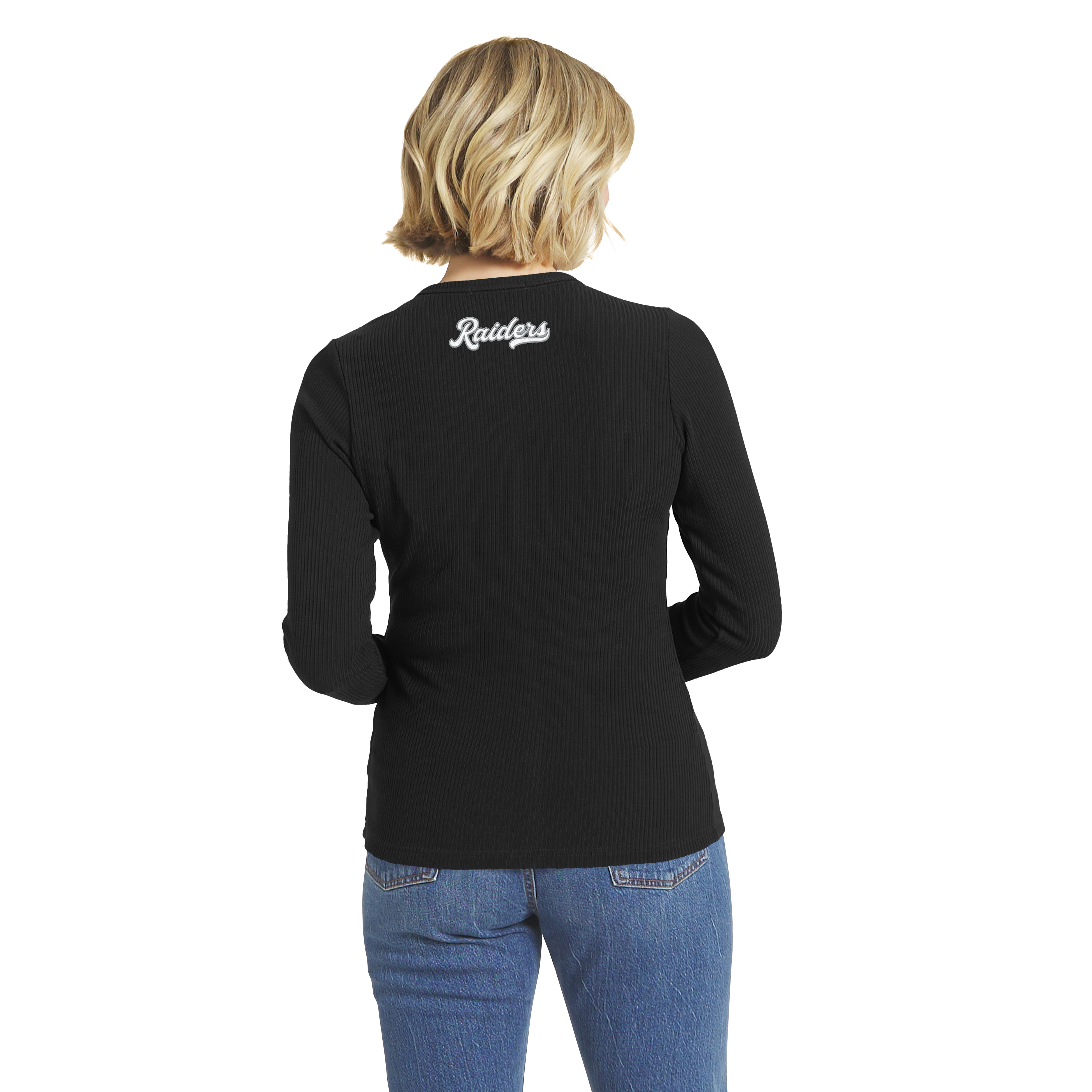 Women's WEAR by Erin Andrews Black Las Vegas Raiders Ribbed Full-Button Cardigan Sweater