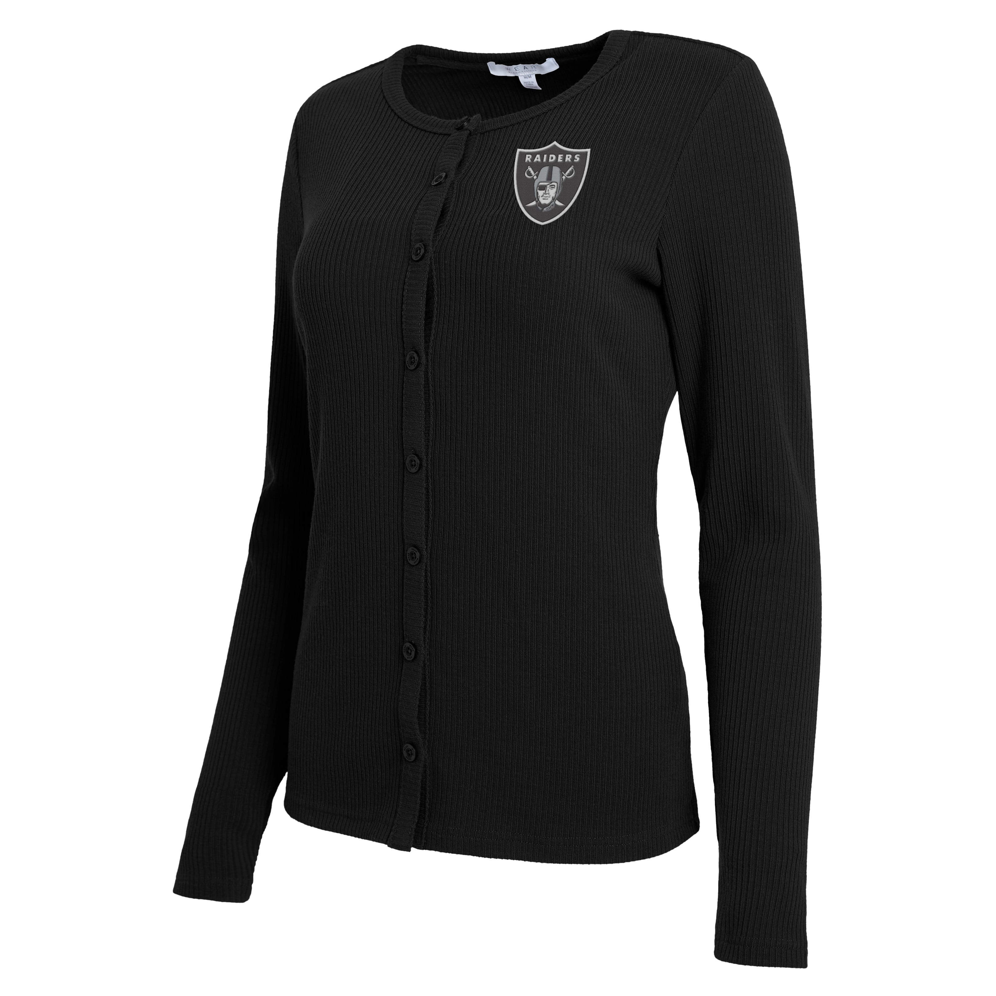 Women's WEAR by Erin Andrews Black Las Vegas Raiders Ribbed Full-Button Cardigan Sweater