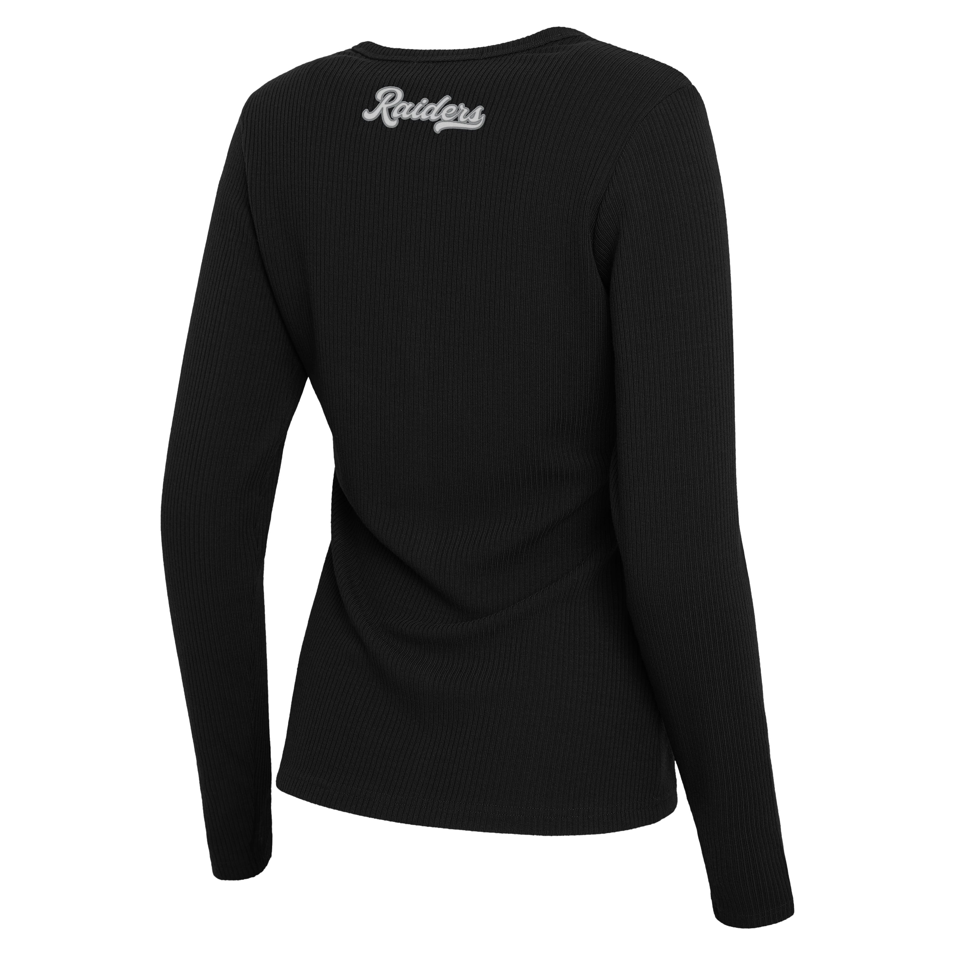 Women's WEAR by Erin Andrews Black Las Vegas Raiders Ribbed Full-Button Cardigan Sweater