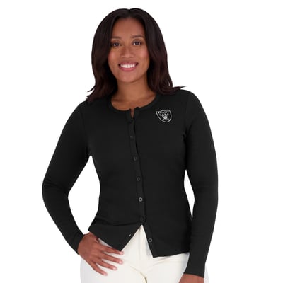  Las Vegas Raiders WEAR by Erin Andrews Women's Ribbed Full-Button Cardigan Sweater - Black